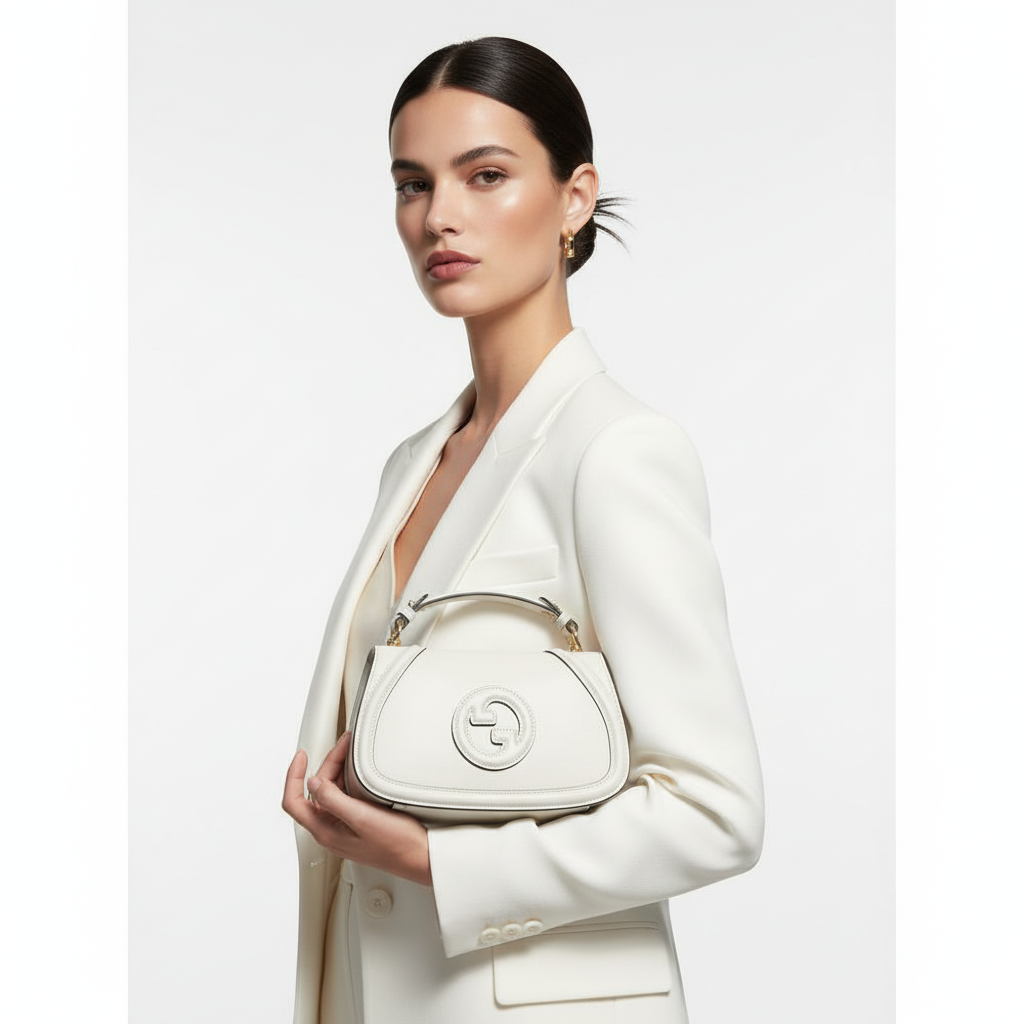 Gucci White Calf Leather Bos Taurus Handbag