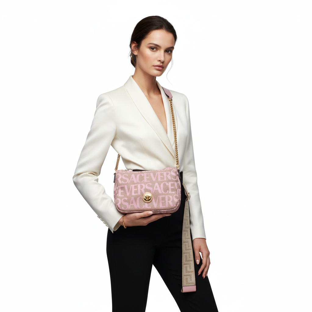 Versace Pink Fabric Handbag