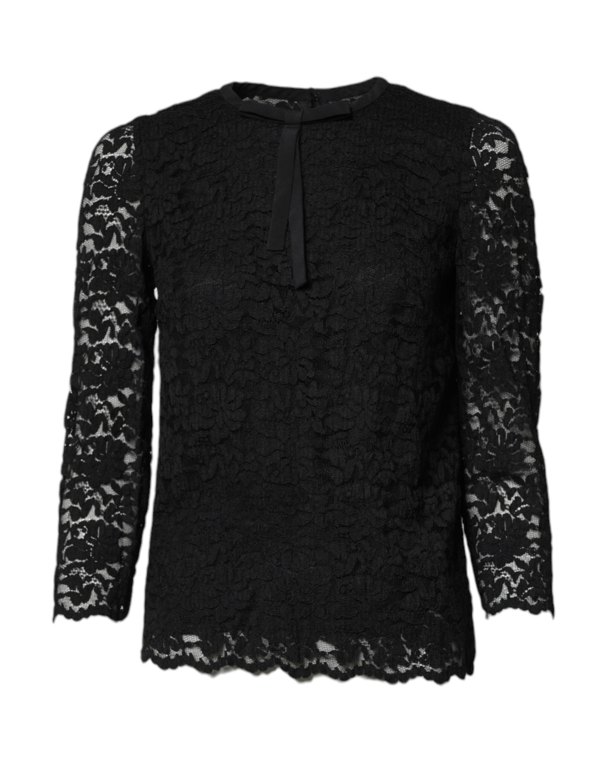 Indulge in the exquisite allure of Dolce & Gabbana's Black Lace STAFF Top, crafted from a luxurious blend of nylon and viscose, embodying timeless elegance for the discerning individual.
