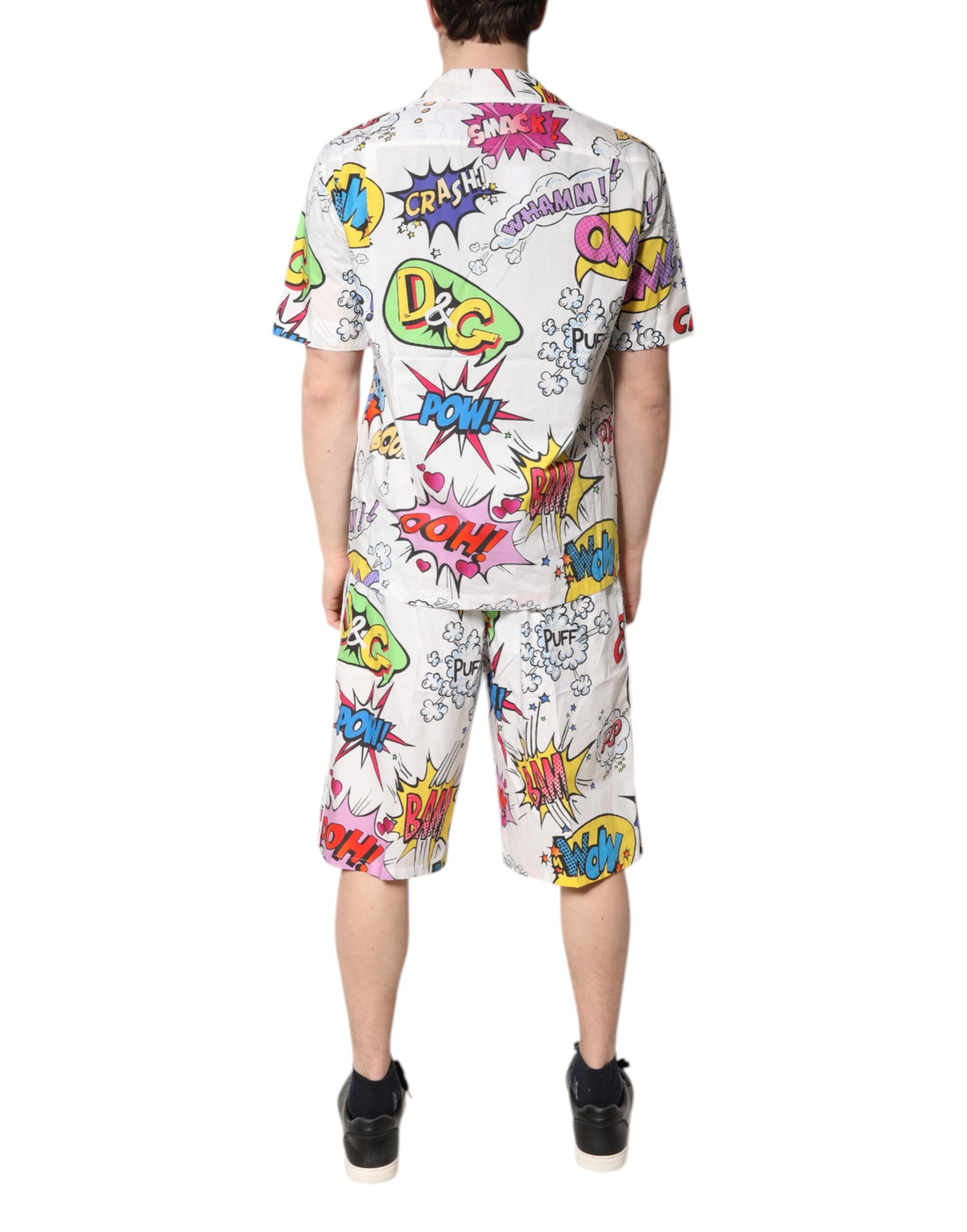 Indulge in the Dolce & Gabbana White Cartoon Print Cotton Pajama Set, where exquisite Italian craftsmanship meets playful elegance for the discerning individual.