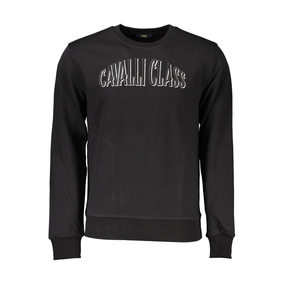 Elevate your wardrobe with the Cavalli Class Black Cotton Men Sweatshirt, where exquisite embroidery meets luxurious comfort, perfect for the discerning individual.