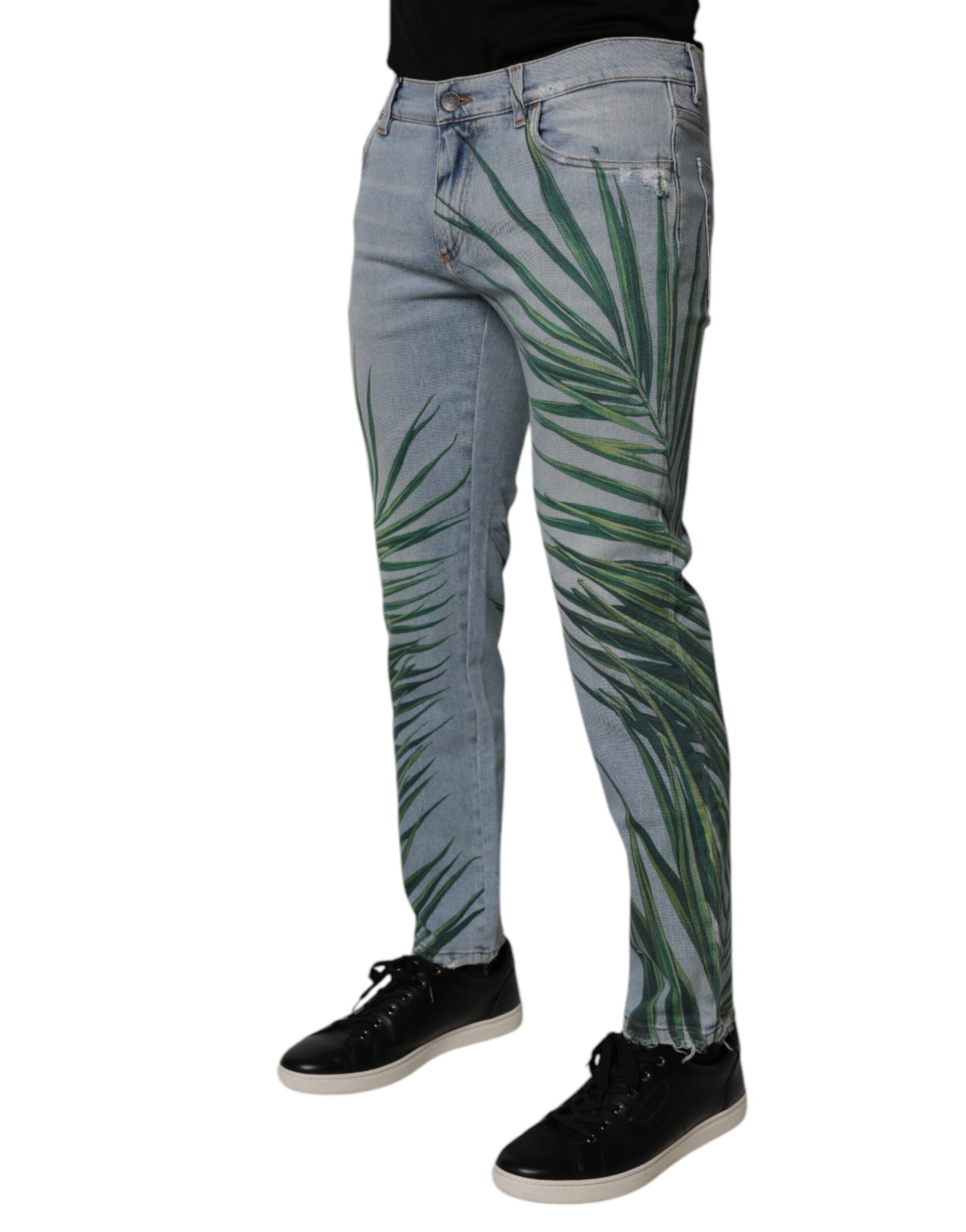 Dolce & Gabbana Light Blue Leaf Cotton Classic Men Denim Jeans