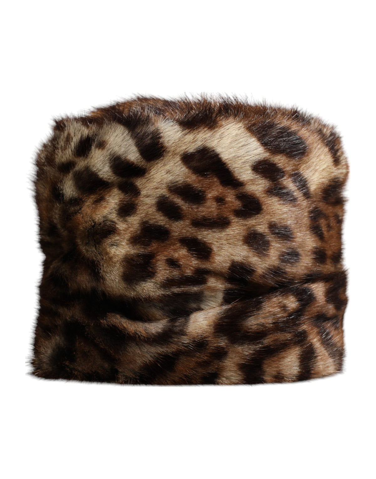 Indulge in the Dolce & Gabbana Brown Leopard Faux Fur Bucket Hat, a luxurious statement piece crafted with exquisite attention to detail, perfect for the discerning fashionista.