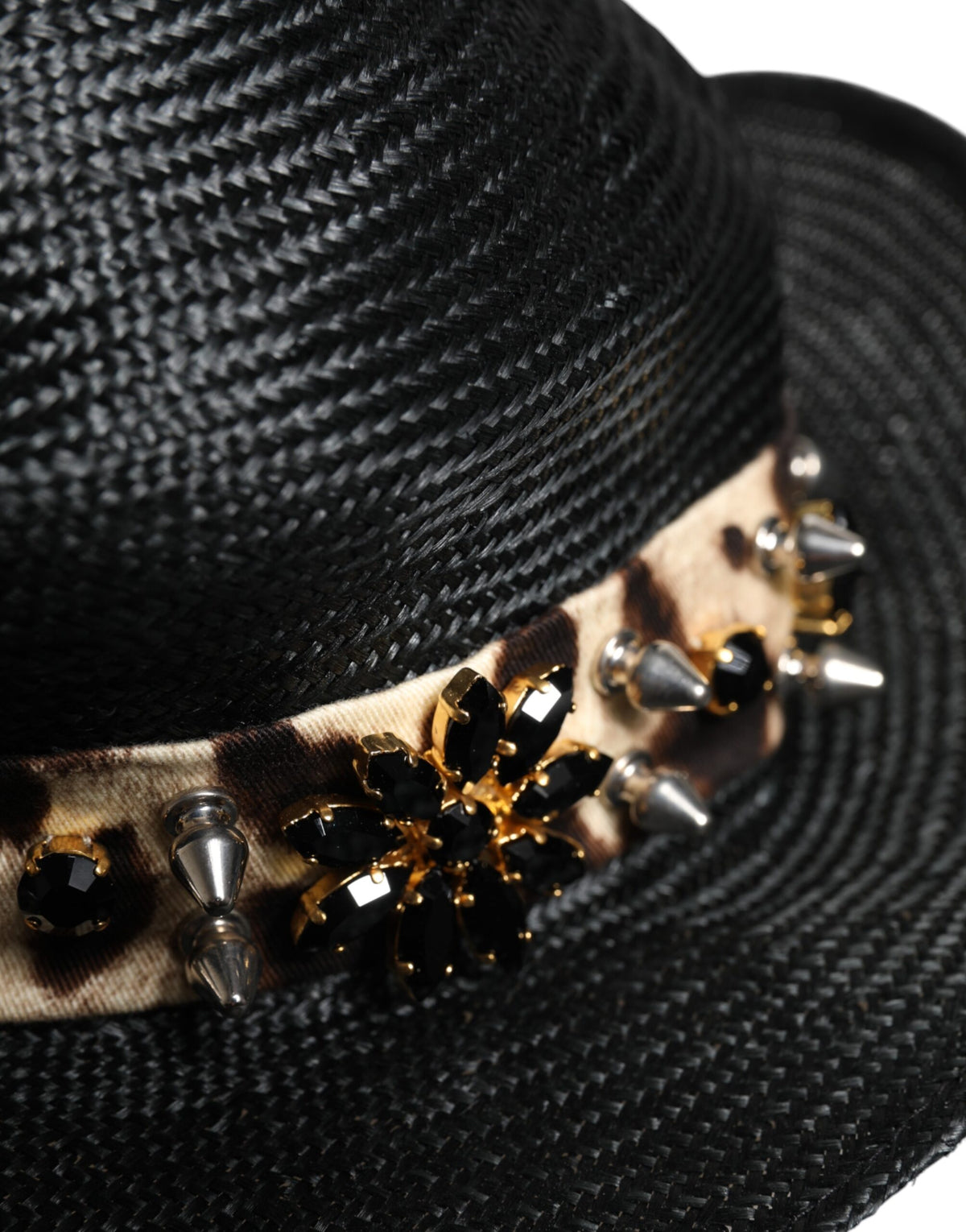 Discover the Dolce & Gabbana Black Straw Crystal Embellished Wide Brim Hat, a luxurious blend of opulence and sophistication, perfect for elevating your style in any setting.