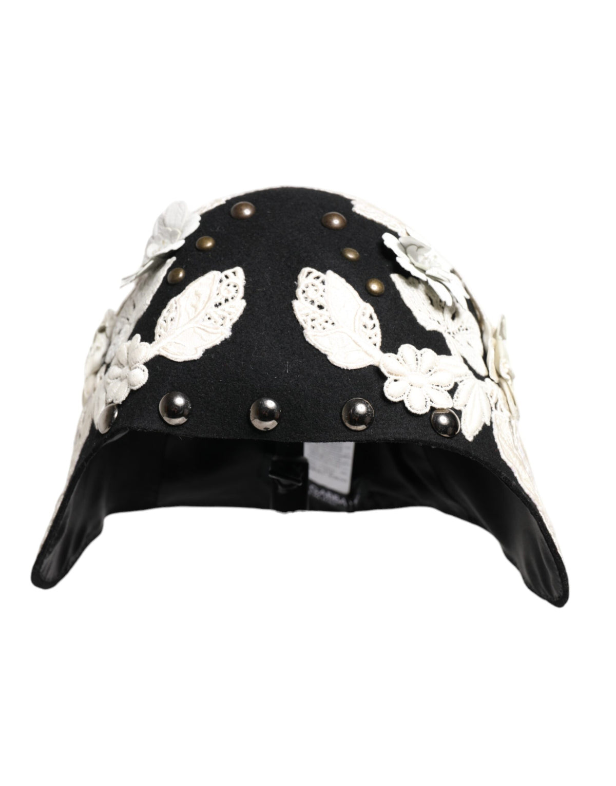 Elevate your style with the Dolce & Gabbana Black Wool White Floral Gold Leaf Cloche Hat, a masterpiece of haute couture craftsmanship that embodies timeless luxury and sophistication.