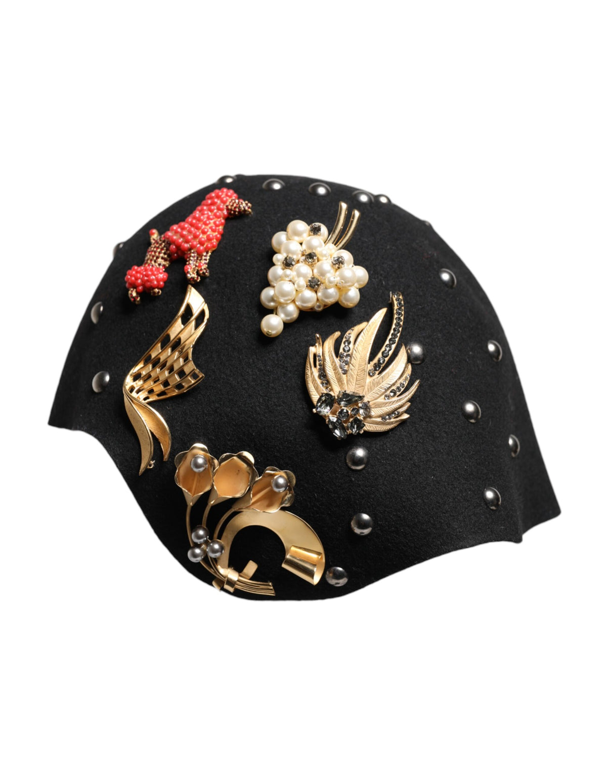 Elevate your style with the Dolce & Gabbana Black Wool Multicolor Embellished Cloche Hat, a handcrafted masterpiece that embodies luxury and timeless elegance.