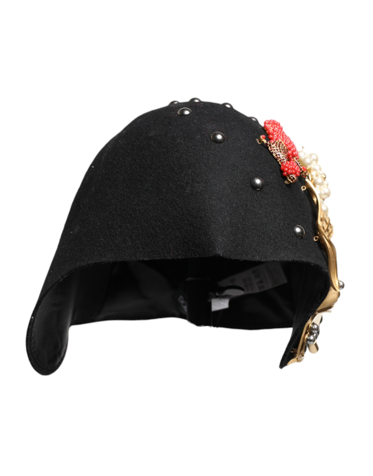 Elevate your elegance with the Dolce & Gabbana Black Wool Multicolor Embellished Cloche Hat, a handcrafted masterpiece that embodies luxury and sophistication.