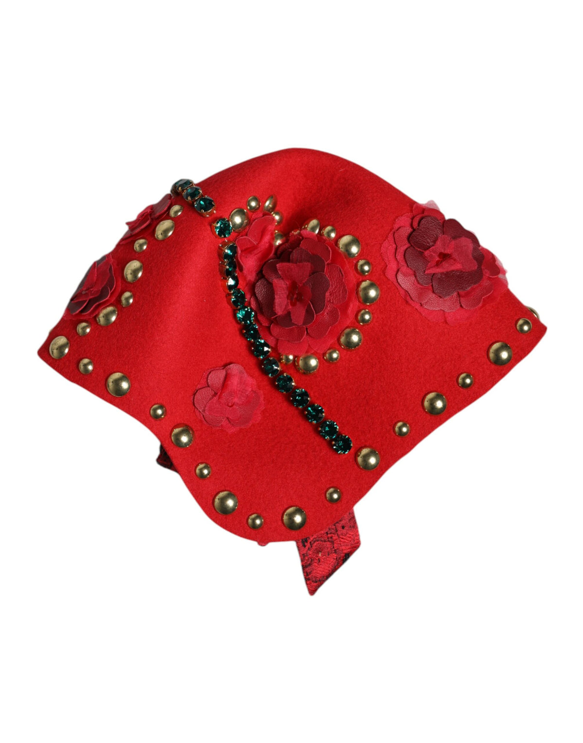 Discover the exquisite Dolce & Gabbana Red Crystal Gold Roses Brooch Hat, a luxurious statement piece crafted in Italy, perfect for elevating any sophisticated ensemble.