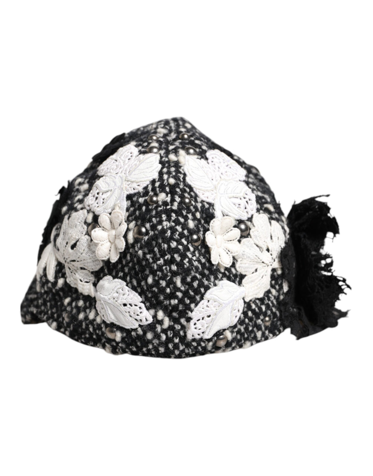 Elevate your style with the Dolce & Gabbana Black Wool White Floral Embellished Cloche Hat, a testament to Italian craftsmanship and timeless elegance, perfect for sophisticated occasions.