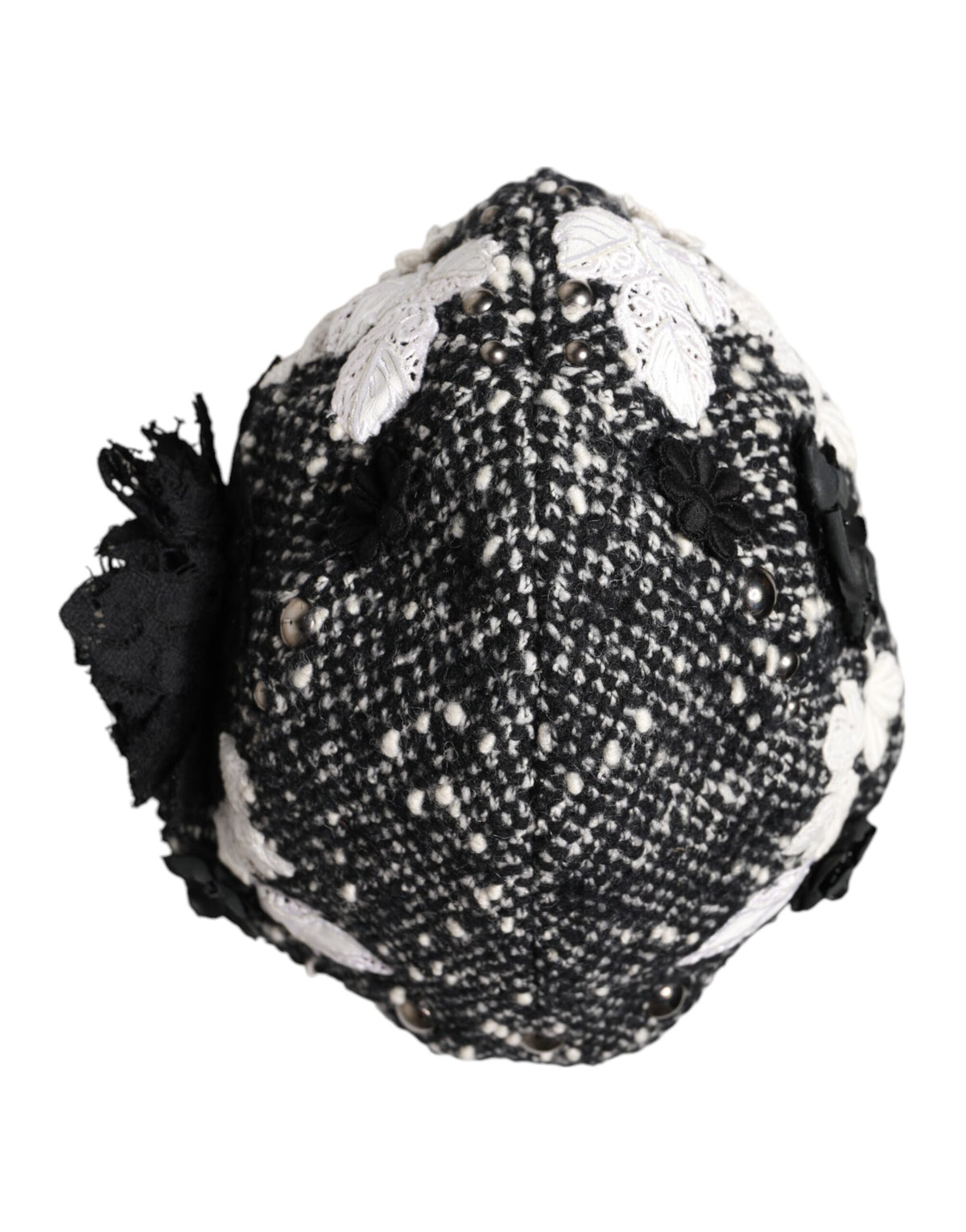 Indulge in the Dolce & Gabbana Black Wool White Floral Embellished Cloche Hat, a masterpiece of Italian craftsmanship that elevates your elegance and sophistication.
