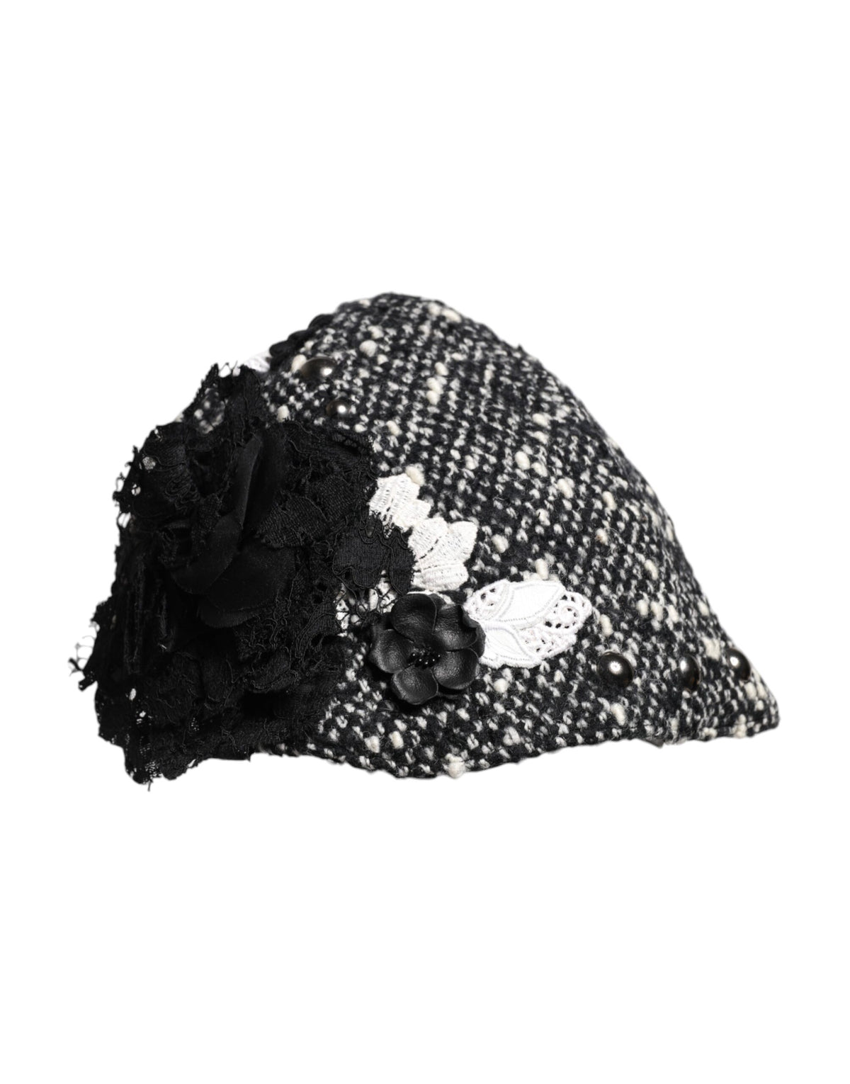 Discover the Dolce & Gabbana Black Wool White Floral Embellished Cloche Hat, a masterpiece of artisan craftsmanship that elevates your style with timeless elegance.