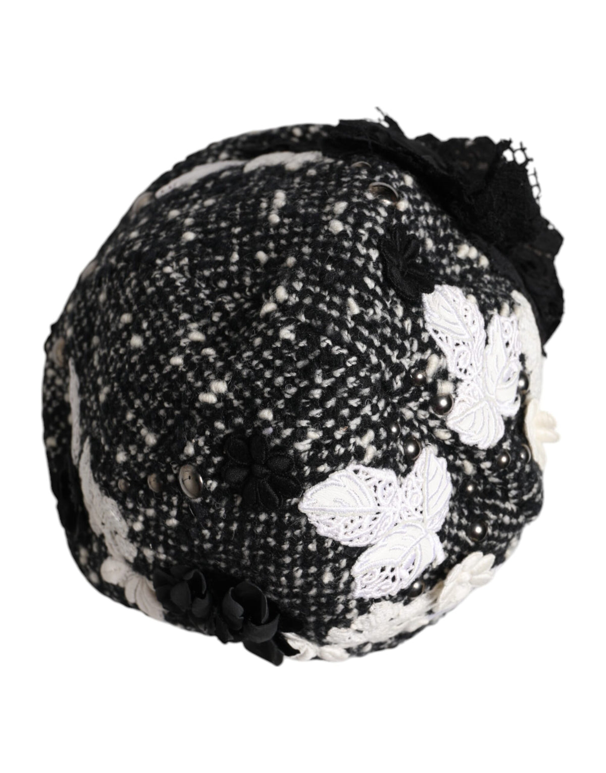 Indulge in the exquisite Dolce & Gabbana Black Wool White Floral Embellished Cloche Hat, a timeless piece of haute couture that elevates any ensemble with unparalleled craftsmanship and luxurious allure.
