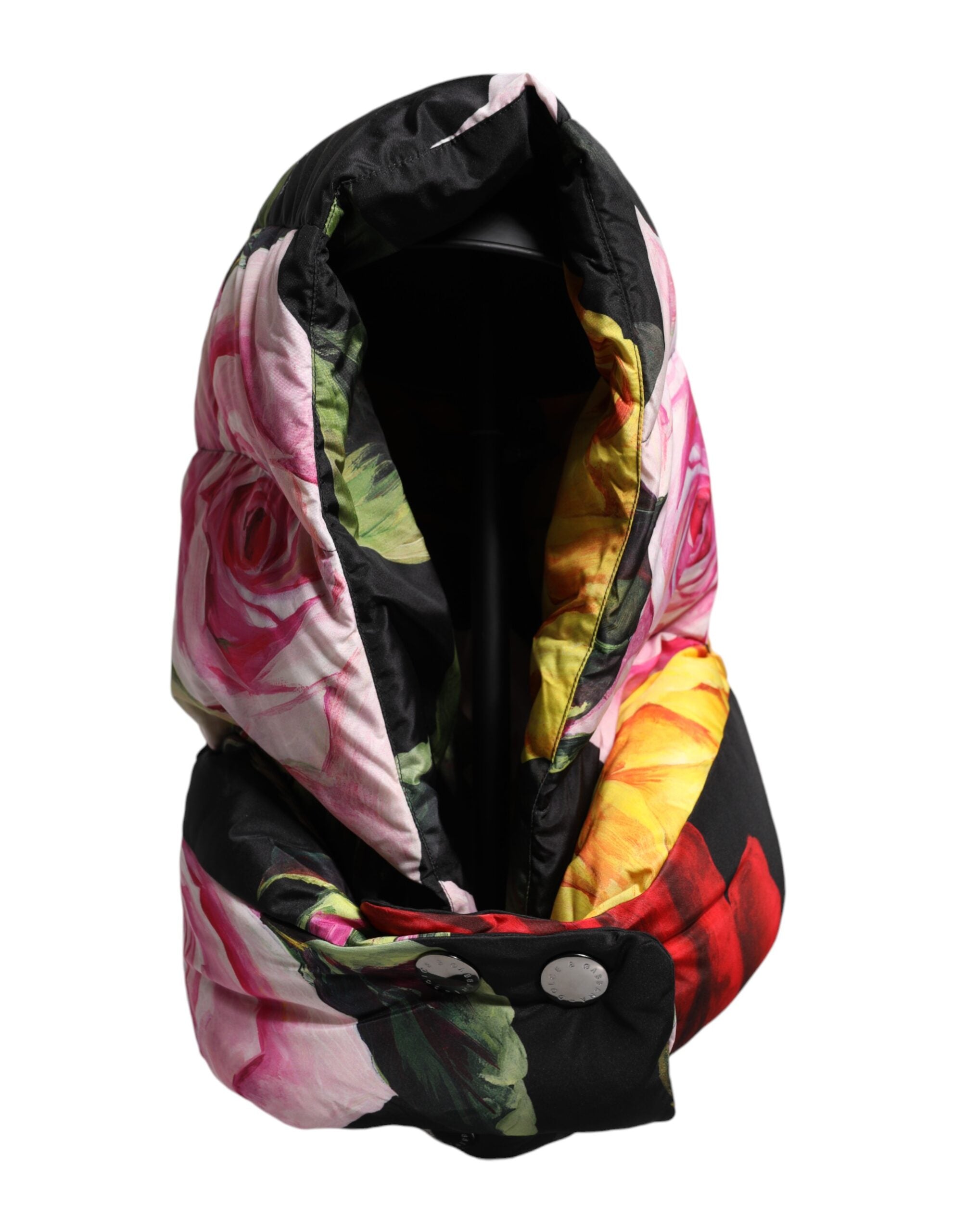 Indulge in the exquisite Dolce & Gabbana Black Floral Print Whole Head Wrap Hat, a luxurious accessory crafted from 100% polyester, embodying timeless elegance and sophisticated allure.