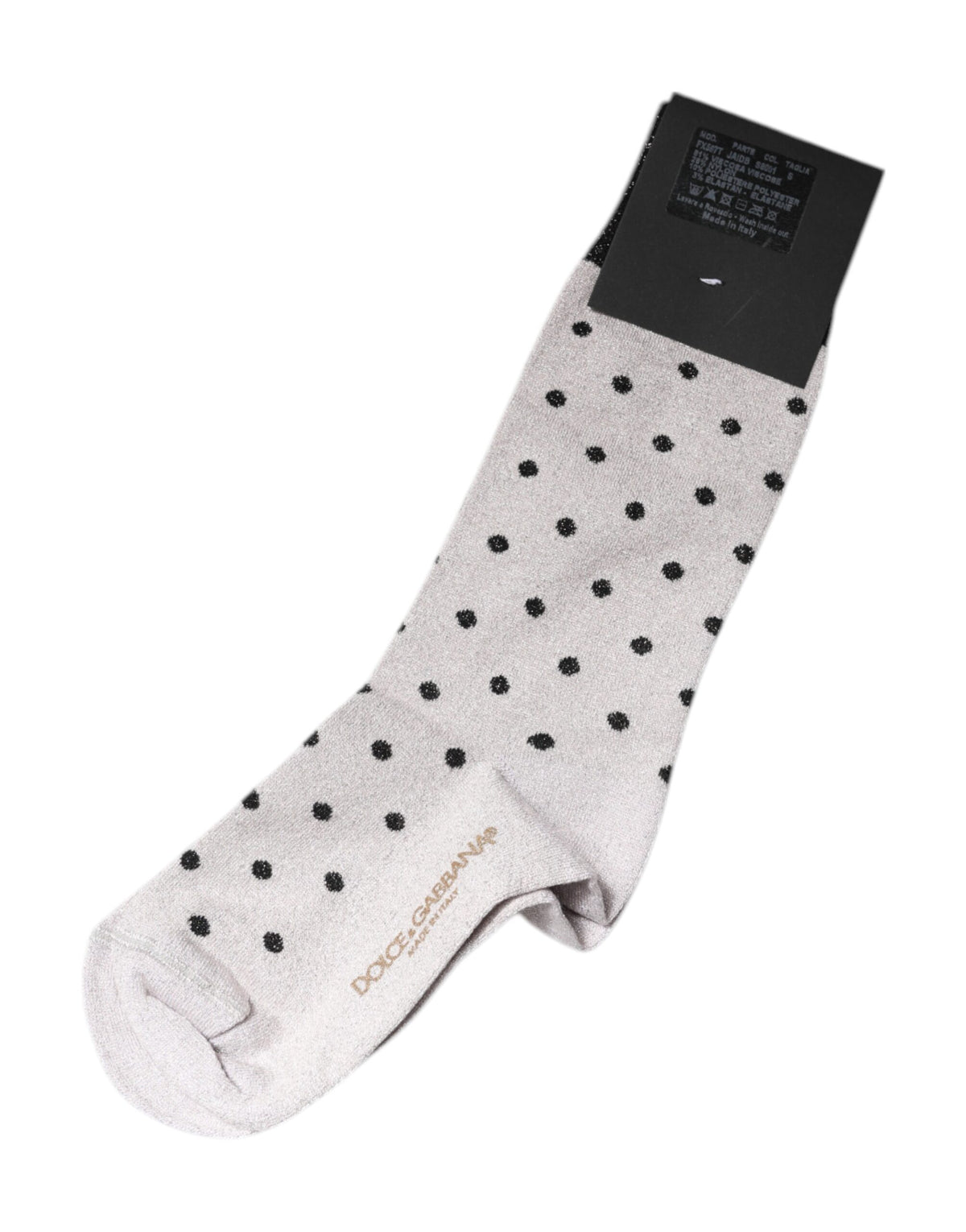 Elevate your style with Dolce & Gabbana Gray Viscose Stretch Dotted Socks, crafted in Italy from luxurious materials, embodying sophistication and sensuality for the discerning individual.