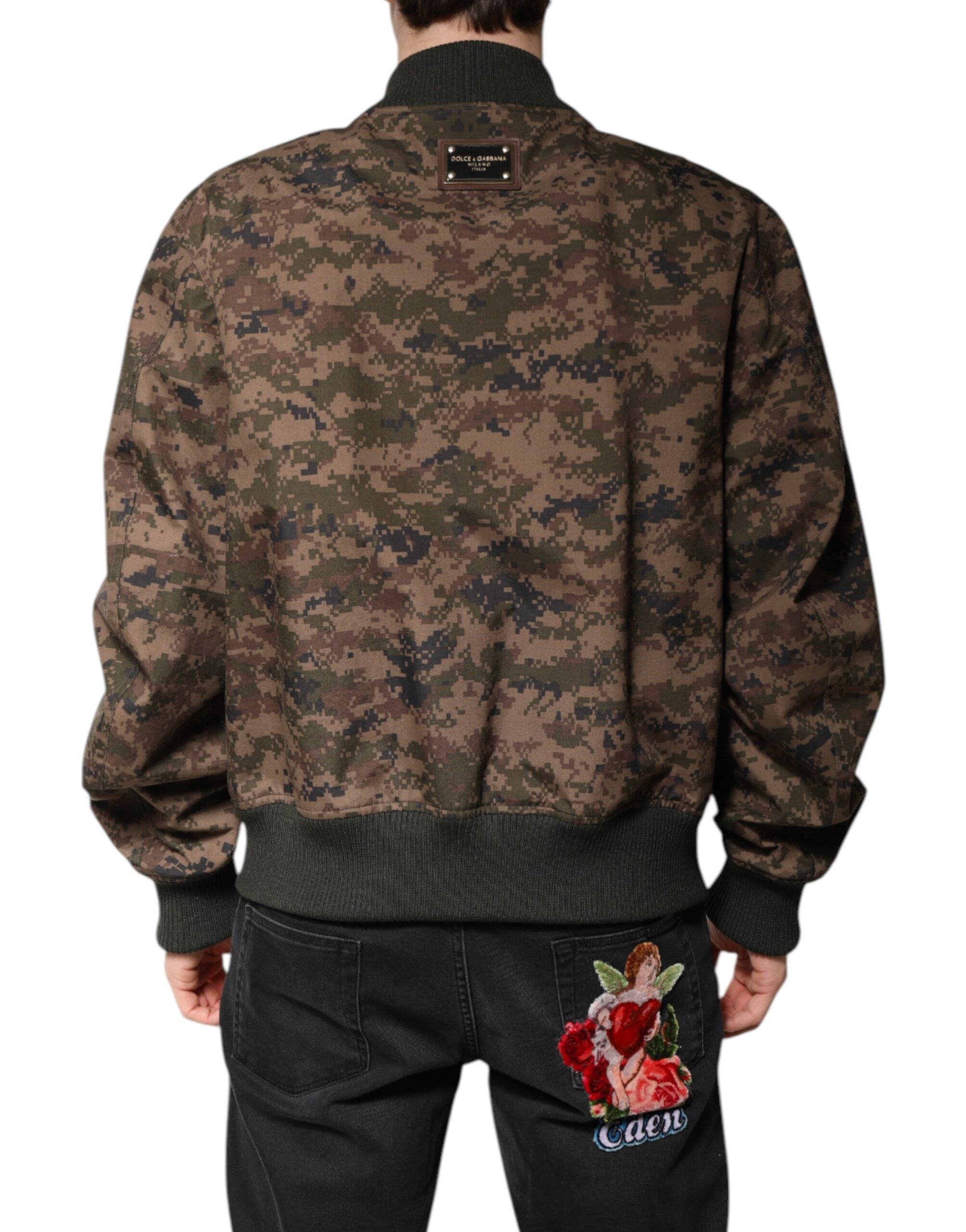 Dolce & Gabbana Brown Camouflage Bomber Full Zip Jacket