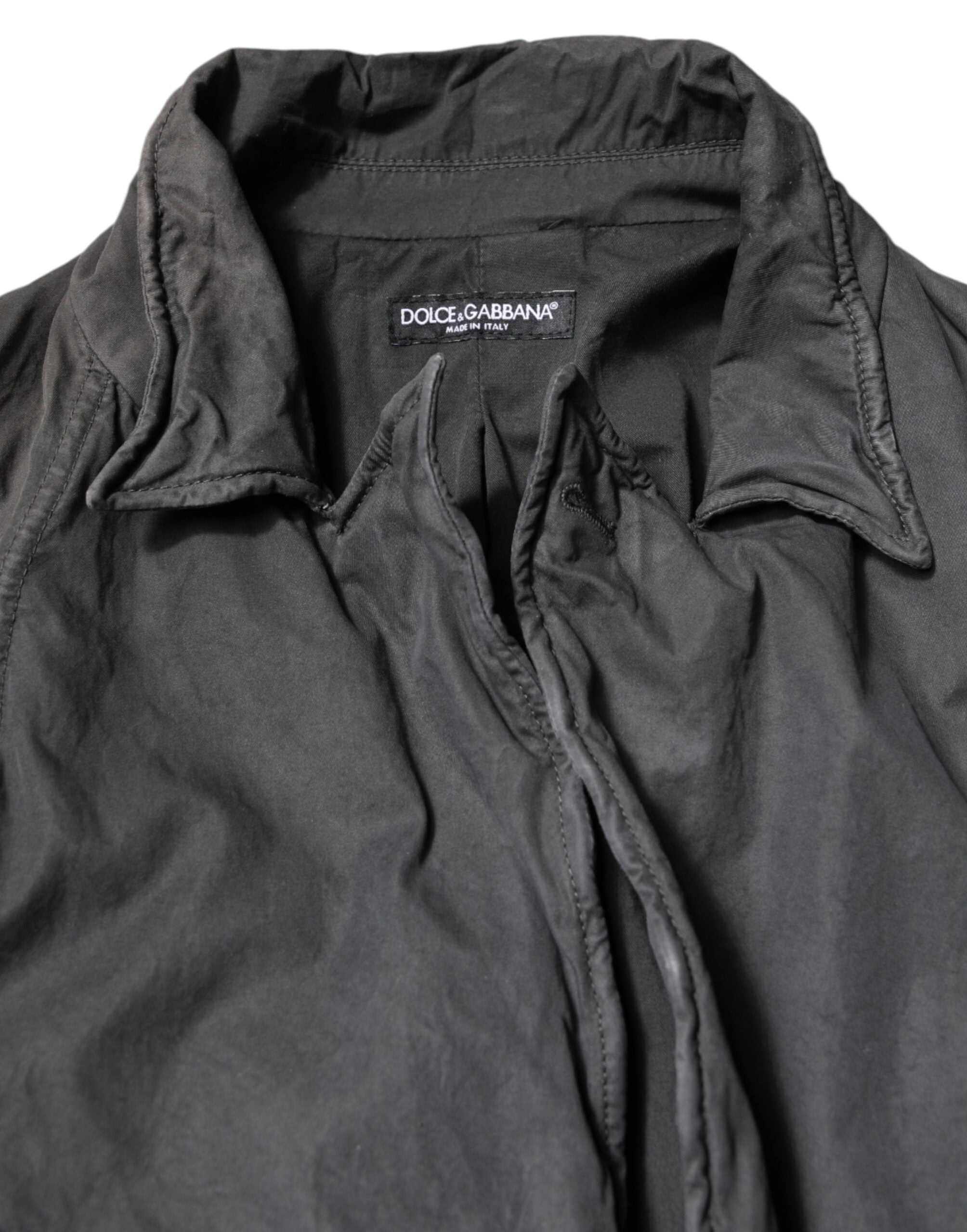 Dolce & Gabbana Black Solid Cotton Collared Coat Jacket