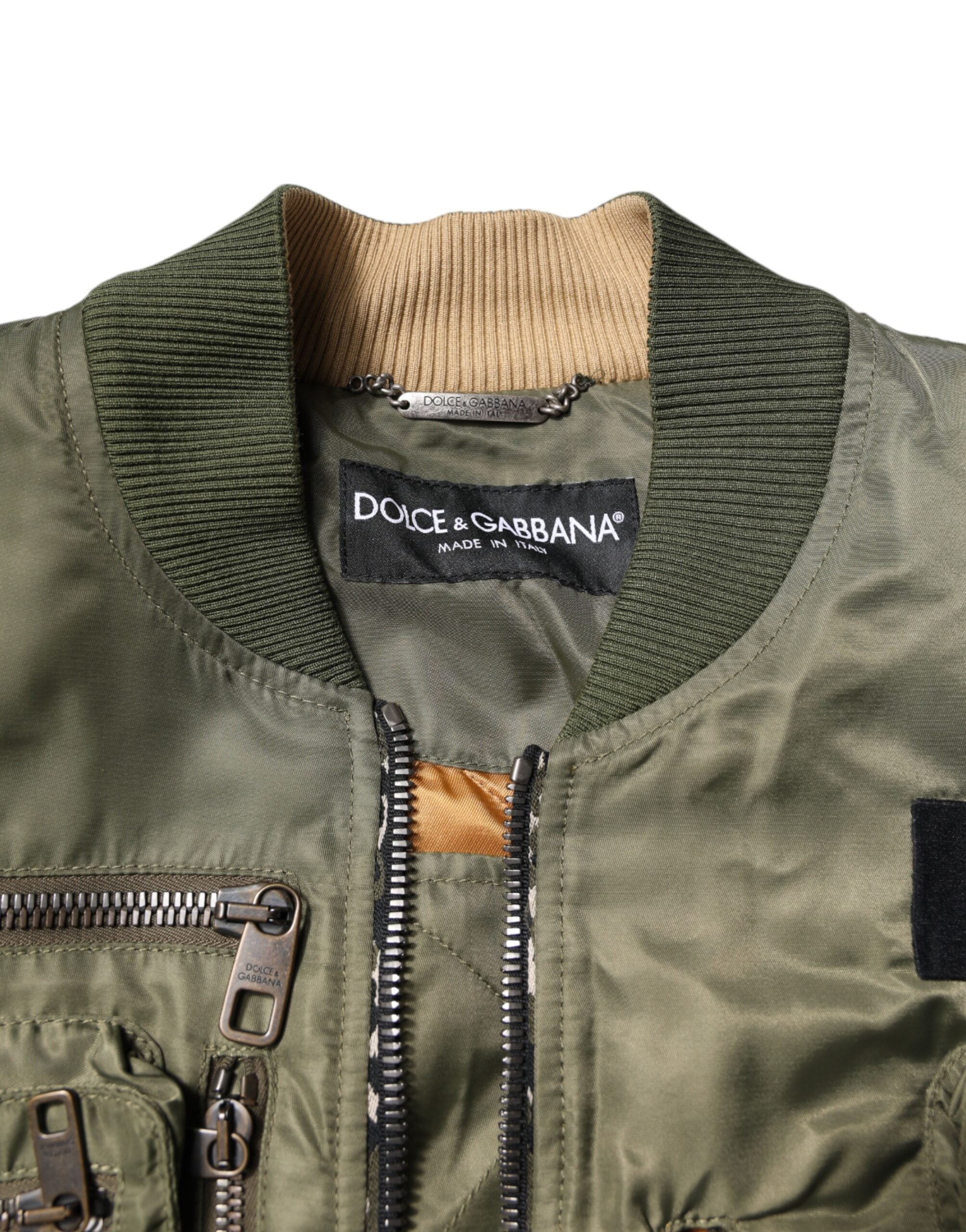 Dolce & Gabbana Green Nylon Full Zip Men Bomber Jacket