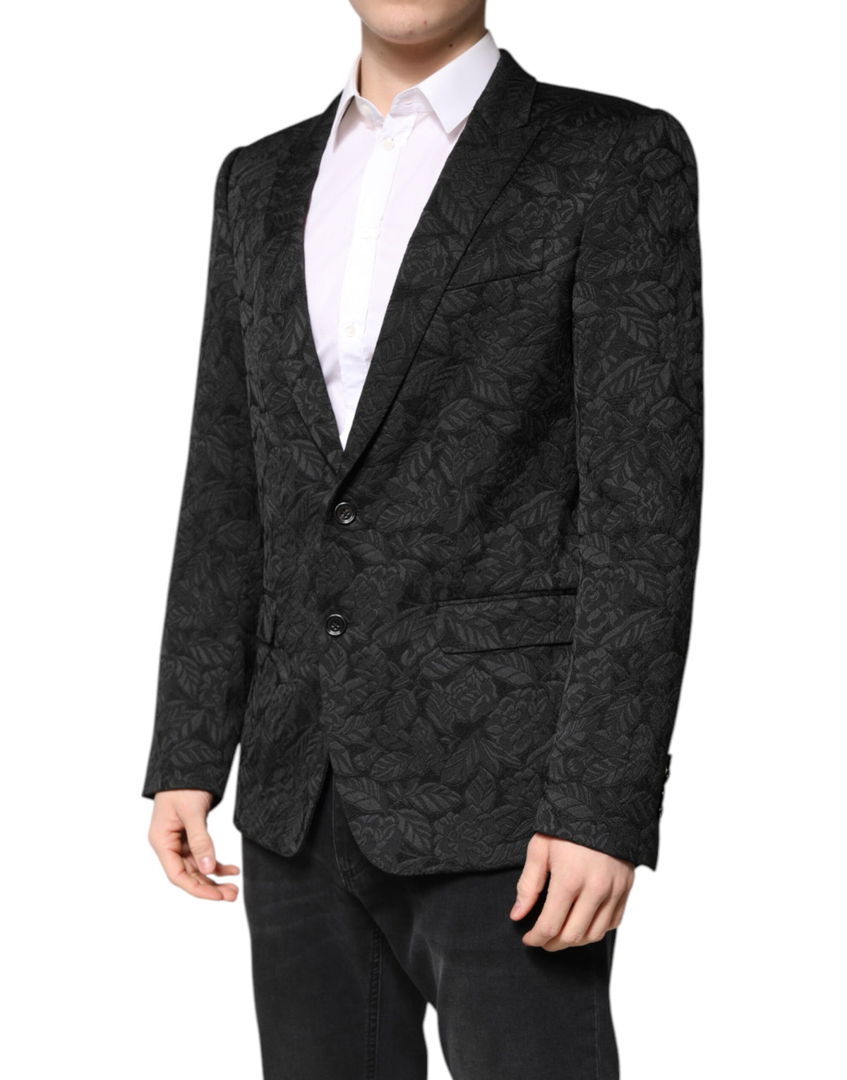 Elevate your wardrobe with the Dolce & Gabbana Black MARTINI Brocade Blazer, a masterpiece of Italian craftsmanship, blending luxurious silk and brocade for timeless elegance.