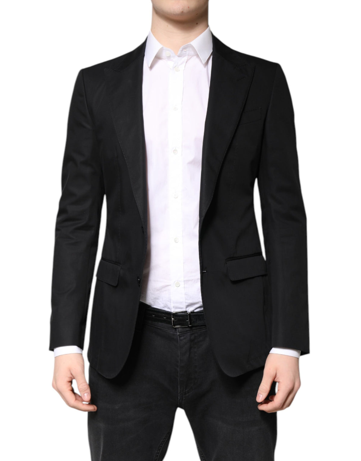 Indulge in the timeless elegance of the Dolce & Gabbana Black Cotton Single Breasted Men Coat Blazer, a masterclass in Italian craftsmanship and luxurious sophistication.