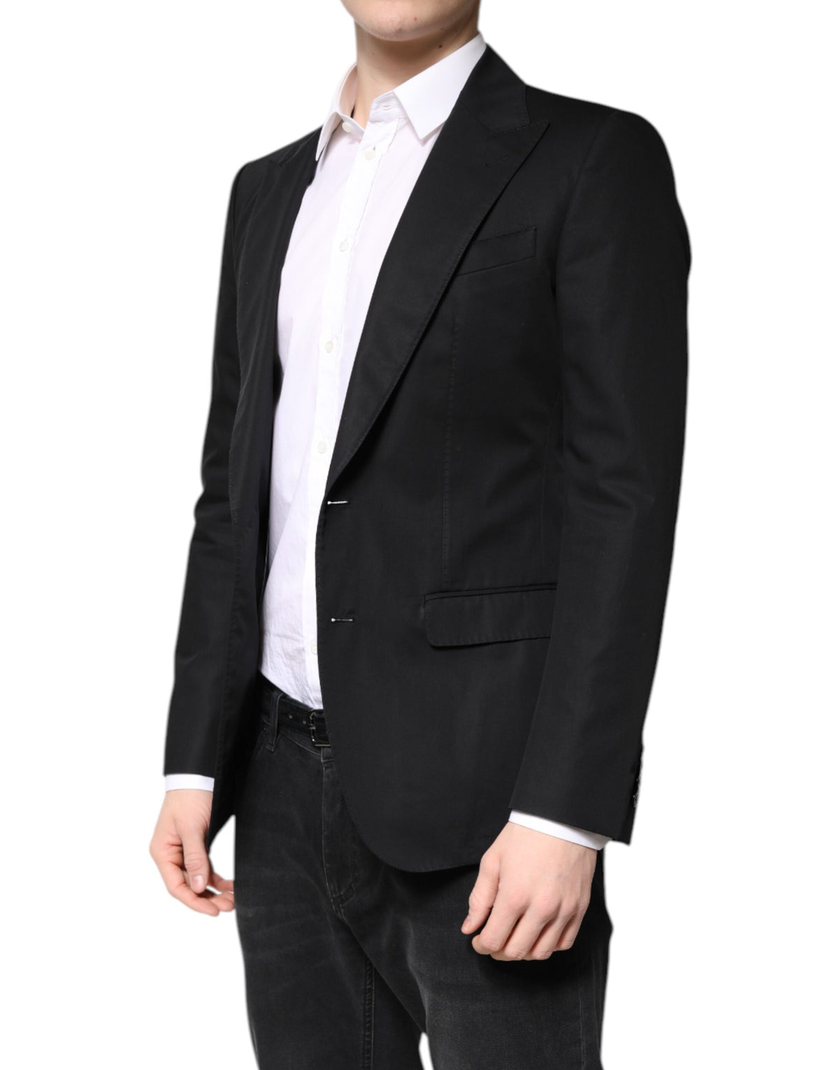 Experience the exquisite Dolce & Gabbana Black Cotton Single Breasted Men Coat Blazer, a timeless blend of luxury and Italian craftsmanship, perfect for any sophisticated wardrobe.