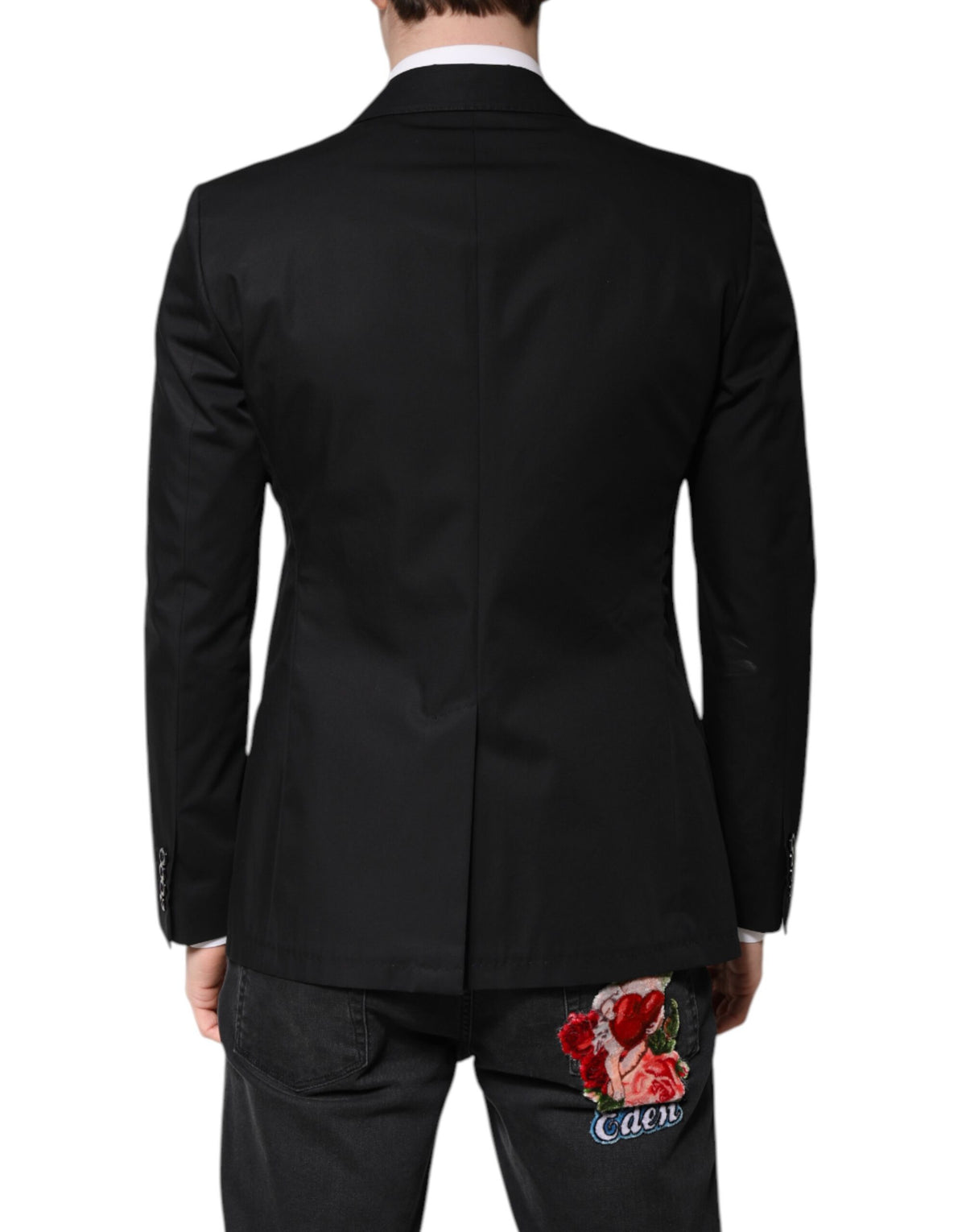 Experience the allure of Dolce & Gabbana's Black Cotton Single Breasted Men Coat Blazer, where exquisite craftsmanship meets timeless elegance, perfect for any sophisticated occasion.