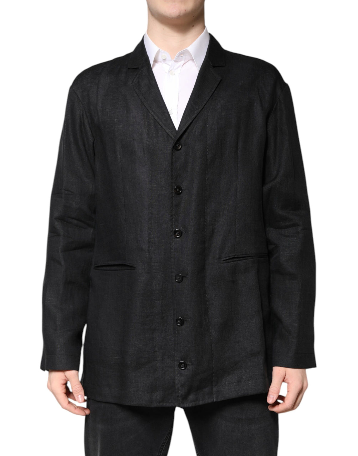 Experience the allure of Dolce & Gabbana's Black Linen Single Breasted Men Coat Blazer, a testament to Italian craftsmanship and timeless elegance, perfect for the discerning connoisseur.