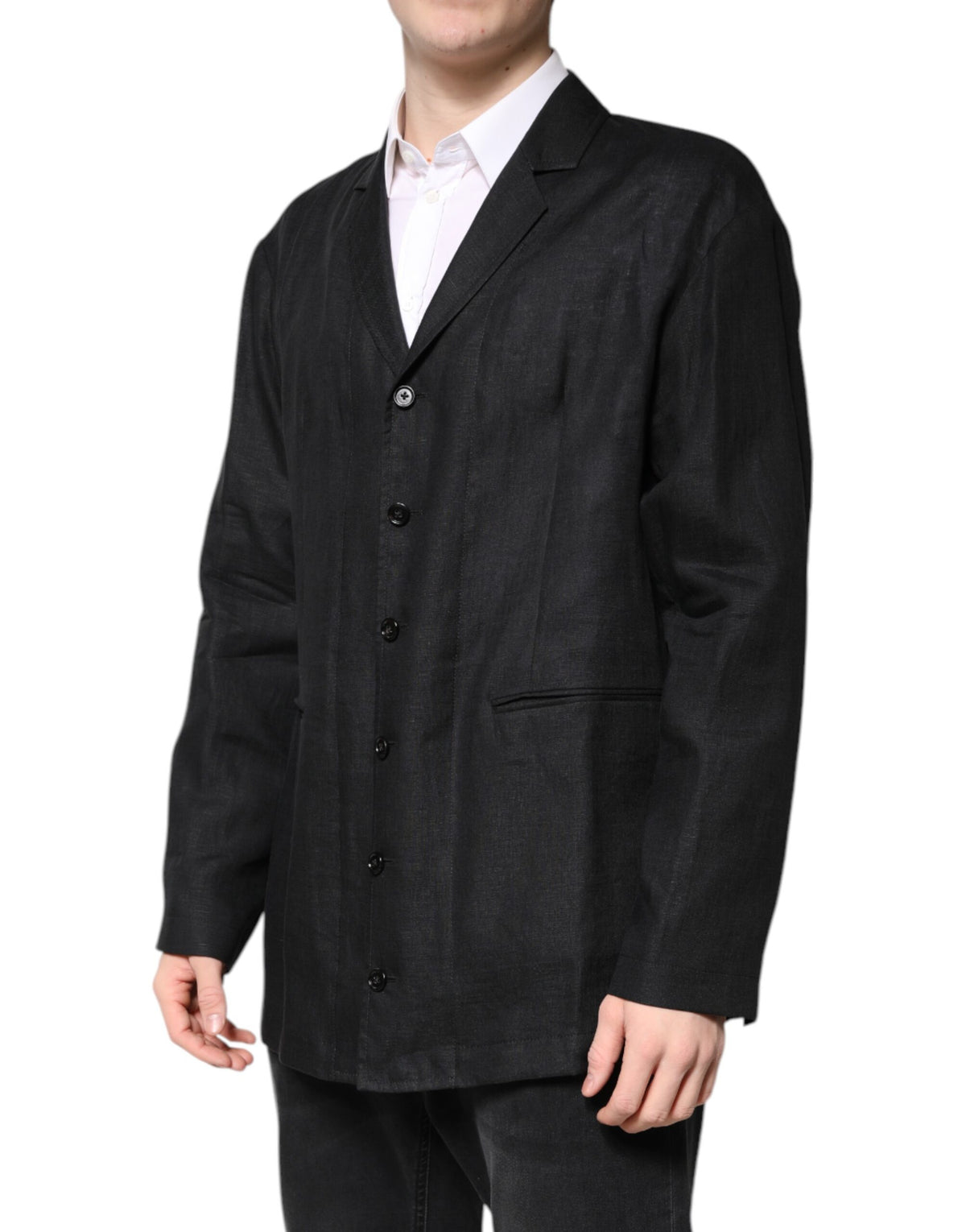 Experience the allure of Dolce & Gabbana's Black Linen Single Breasted Men Coat Blazer, a testament to Italian craftsmanship that embodies sophistication and timeless elegance.