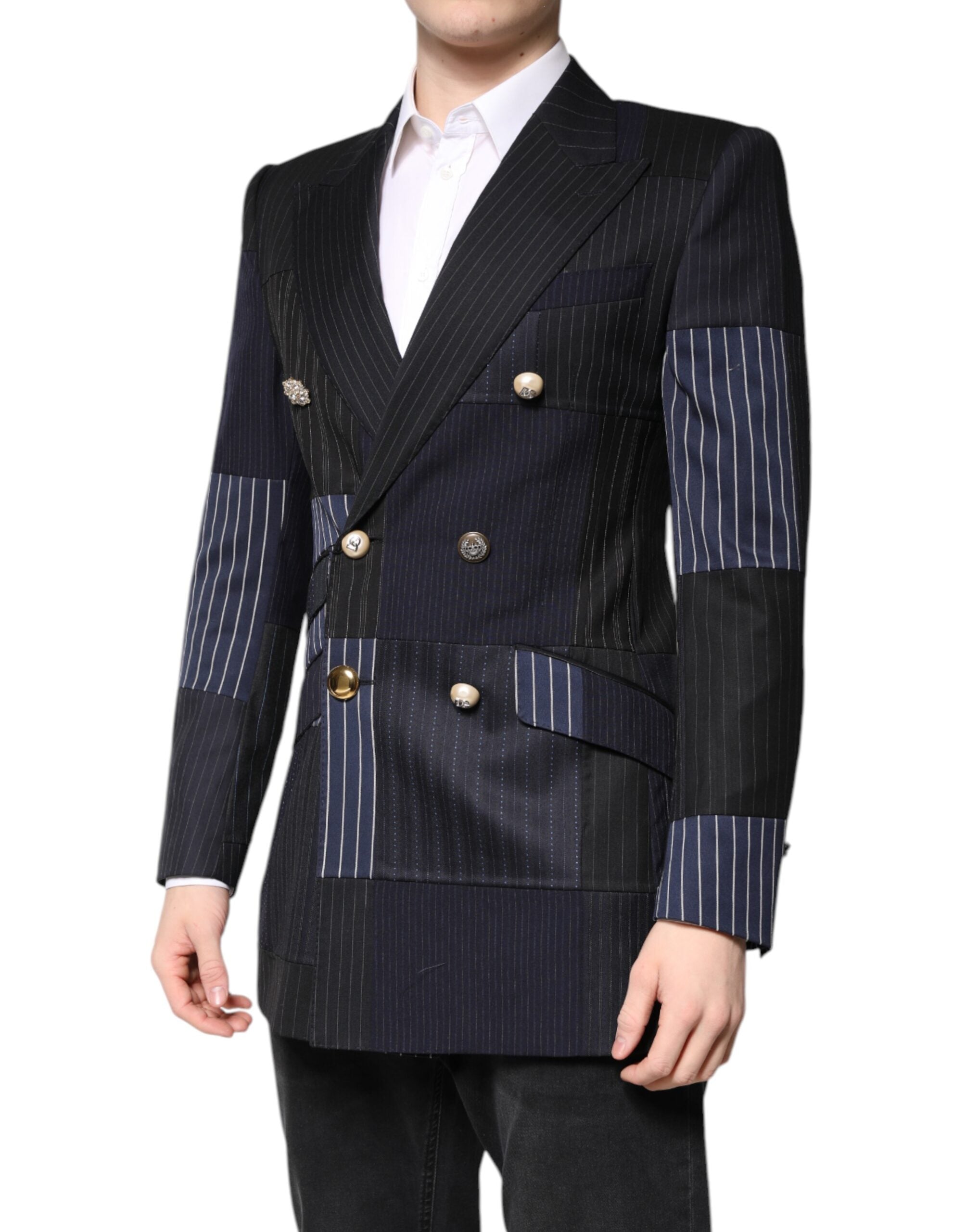 Elevate your style with the Dolce & Gabbana Multicolor Patchwork Jacket, a luxurious blend of virgin wool and silk, crafted in Italy for the discerning individual.