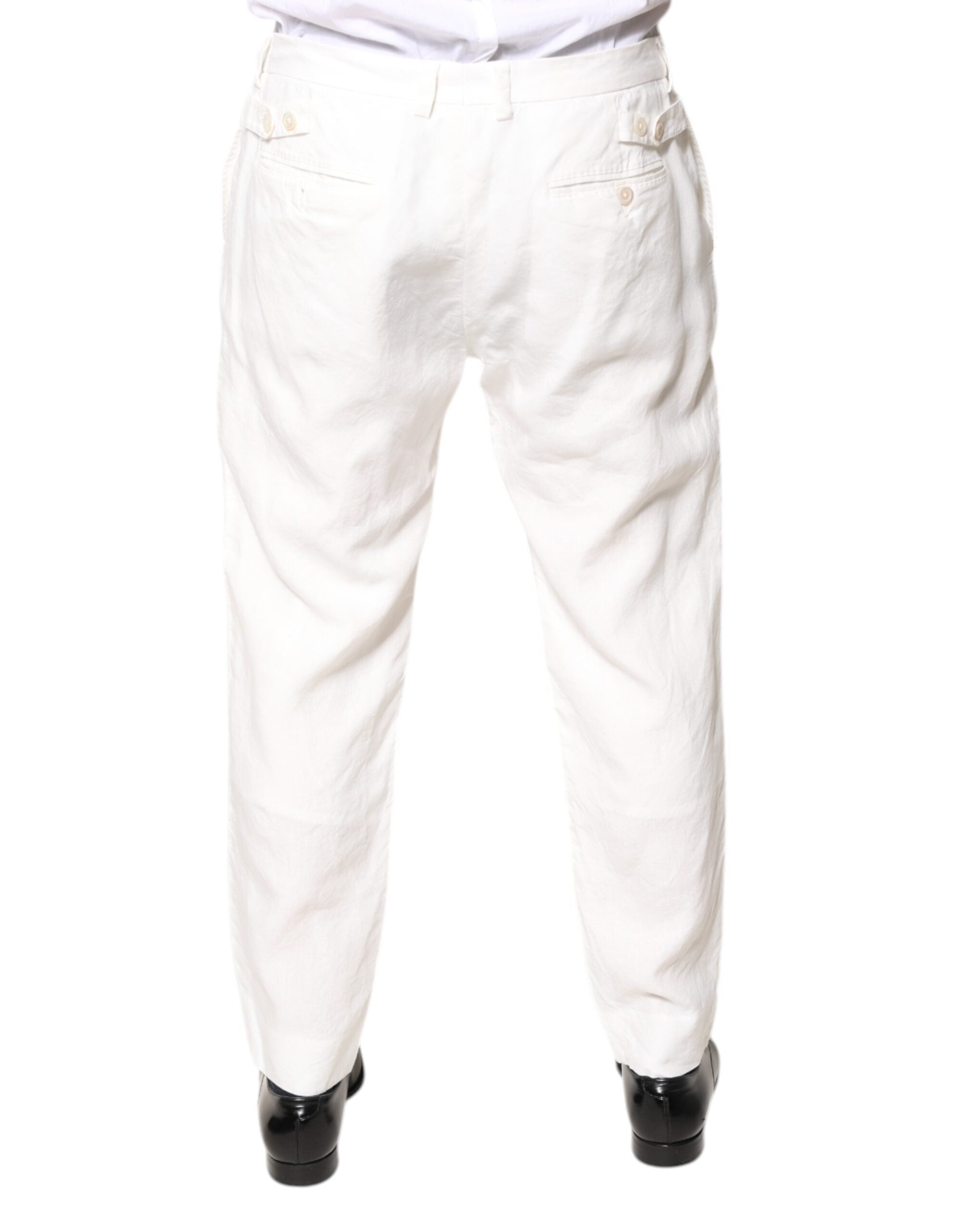 Dolce & Gabbana White Linen Mid Waist Men Dress Pants