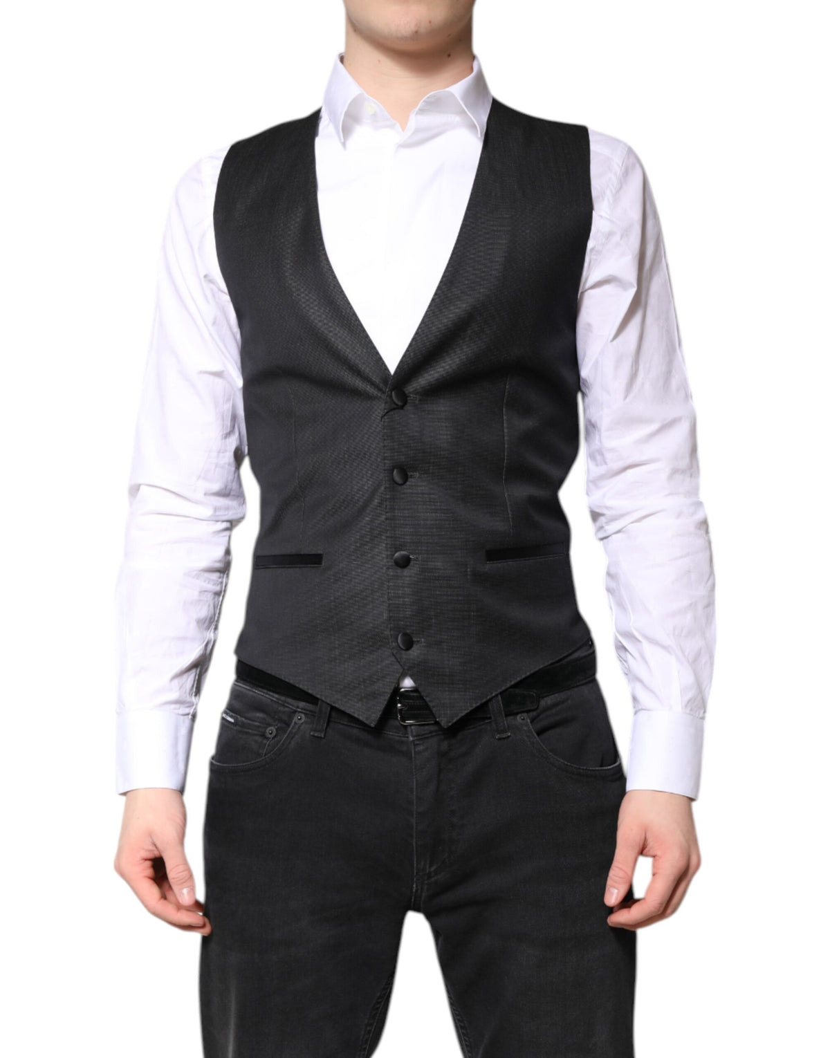 Elevate your elegance with the Dolce & Gabbana Black Wool Waistcoat Dress, a masterpiece of luxurious craftsmanship in virgin wool and silk, perfect for the discerning individual.
