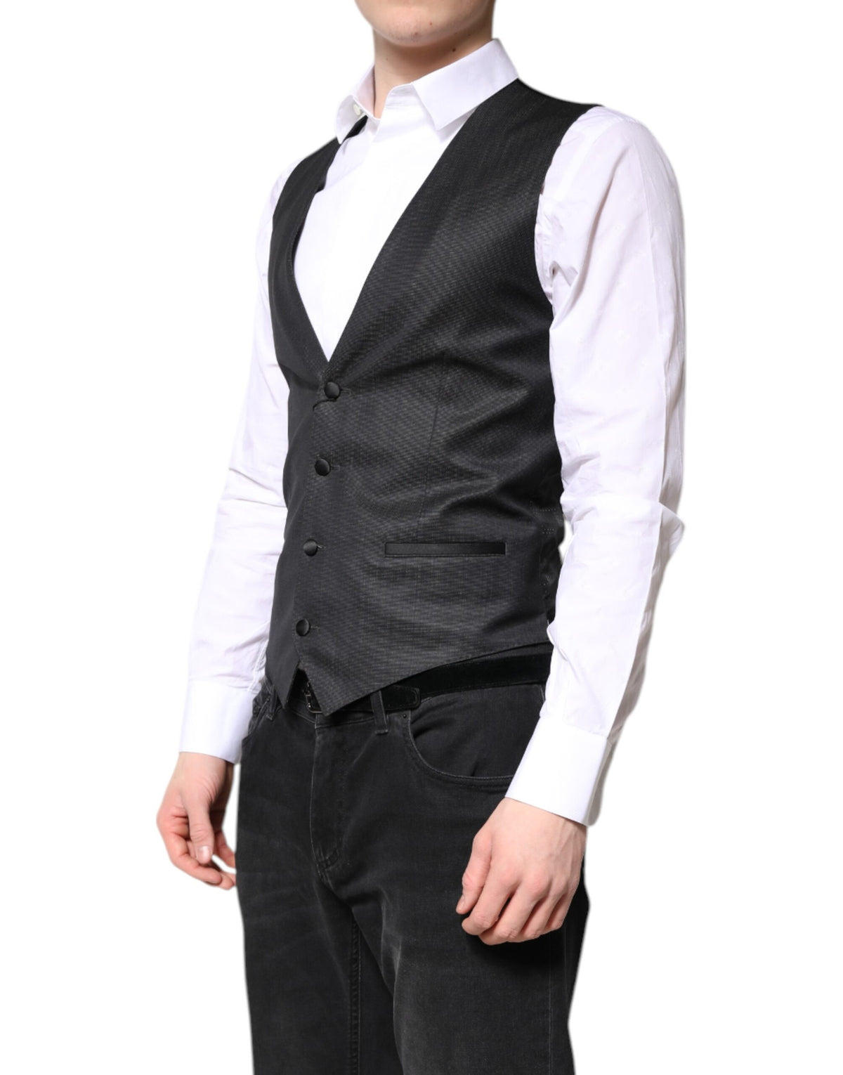 Indulge in the exquisite craftsmanship of the Dolce & Gabbana Black Wool Waistcoat Dress, a luxurious blend of virgin wool and silk that defines timeless sophistication.