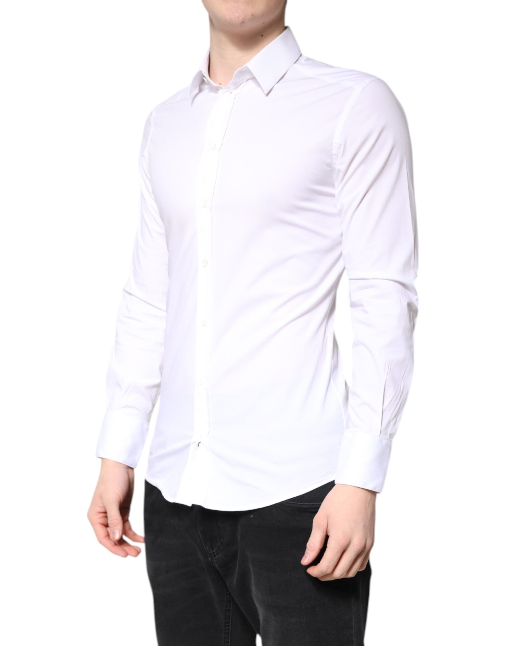 Dolce & Gabbana White Cotton GOLD Dress Formal Collared Shirt