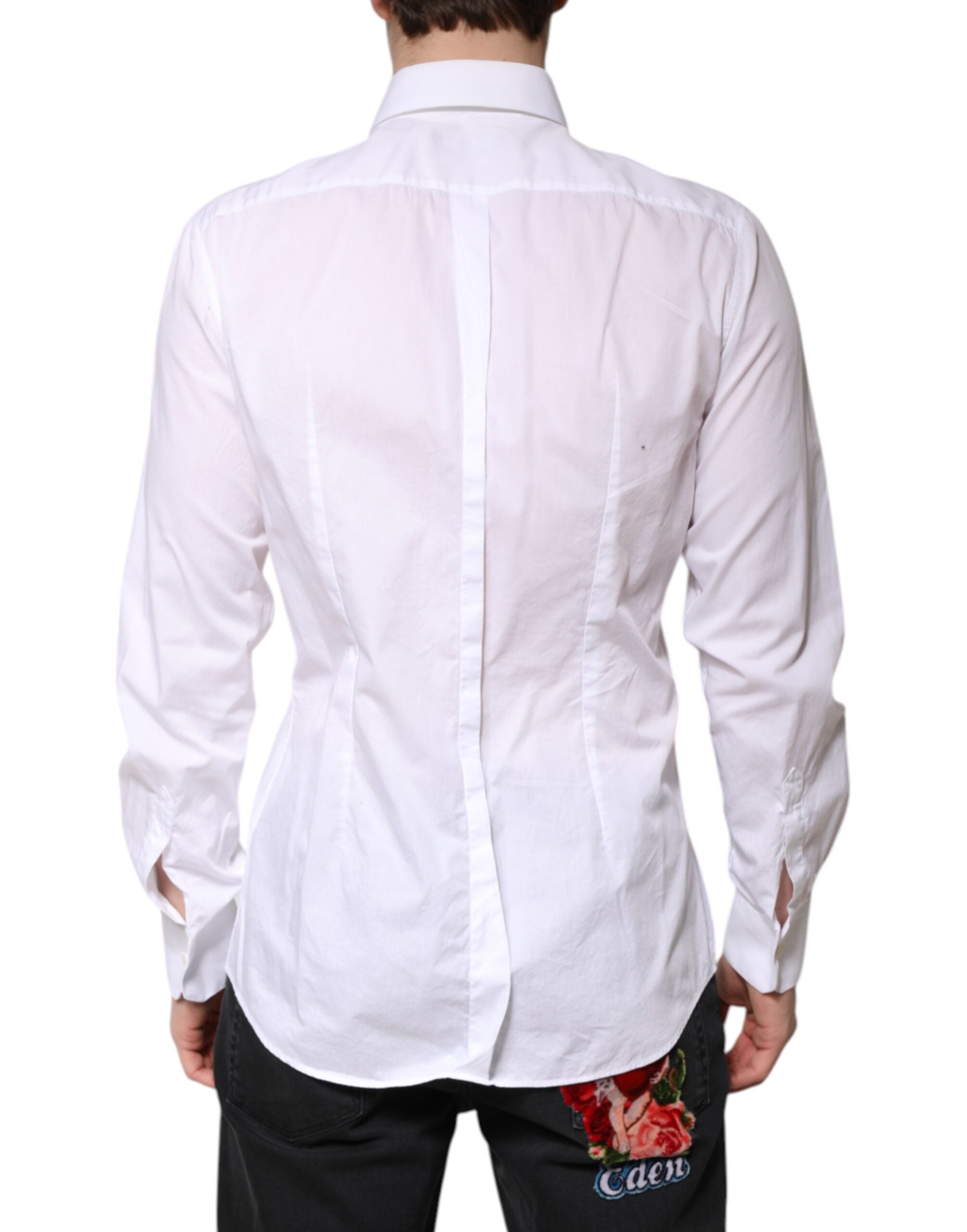 Dolce & Gabbana White GOLD Cotton Poplin Bib Men Dress Shirt