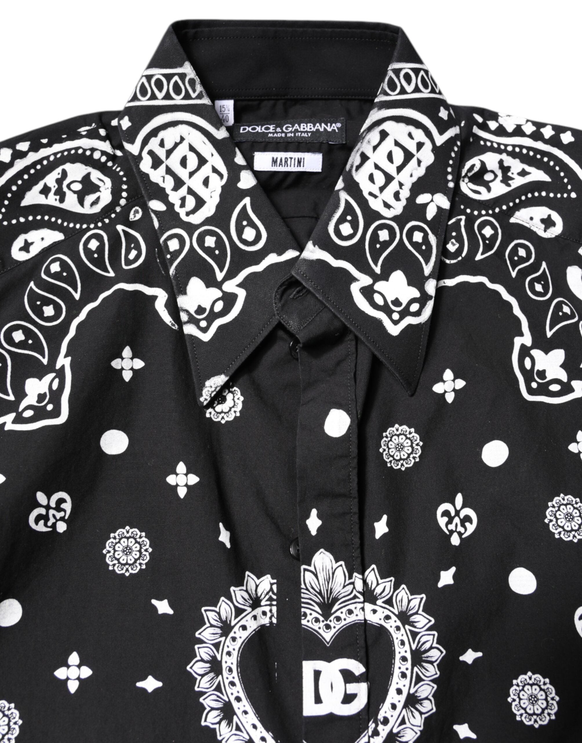 Dolce & Gabbana Black White Bandana MARTINI Casual Shirt