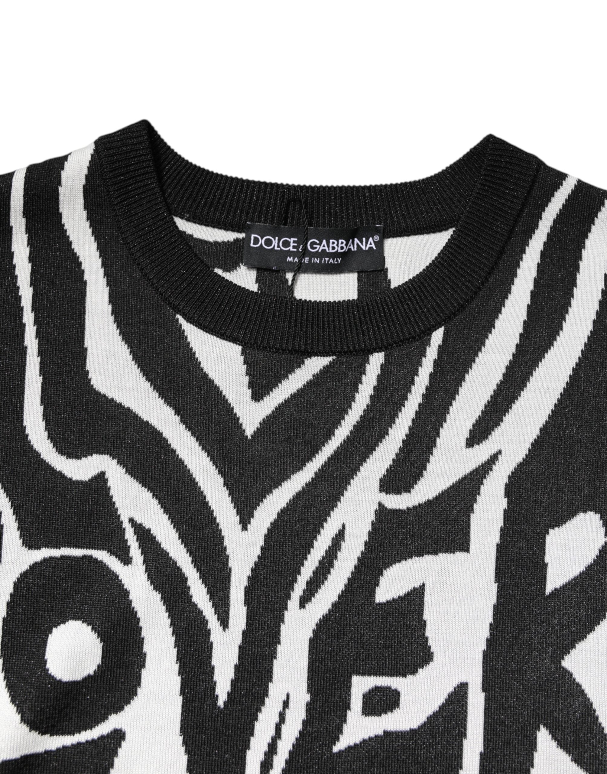 Dolce & Gabbana Black White Print Women Pullover Sweater