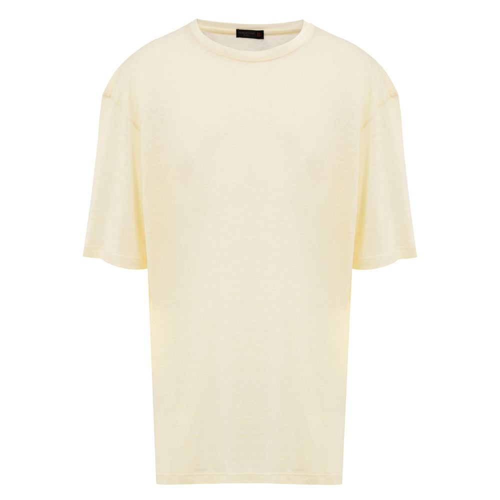 Elevate your summer wardrobe with the Corneliani Yellow Linen T-Shirt, a masterpiece of Italian craftsmanship that embodies effortless sophistication and refined elegance.