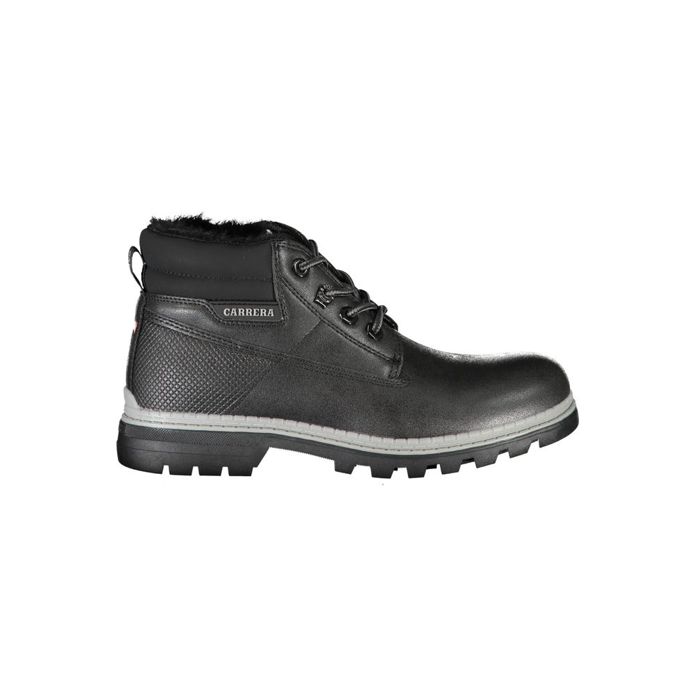 Carrera Black Polyurethane Ankle Boot – Artisanal Luxury Elegance