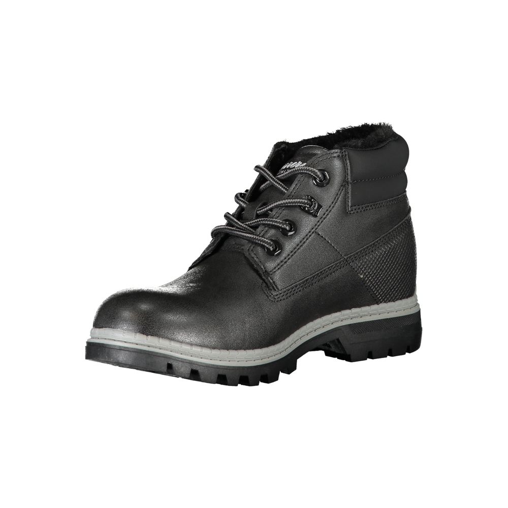 Carrera Black Polyurethane Ankle Boot – Artisanal Luxury Elegance