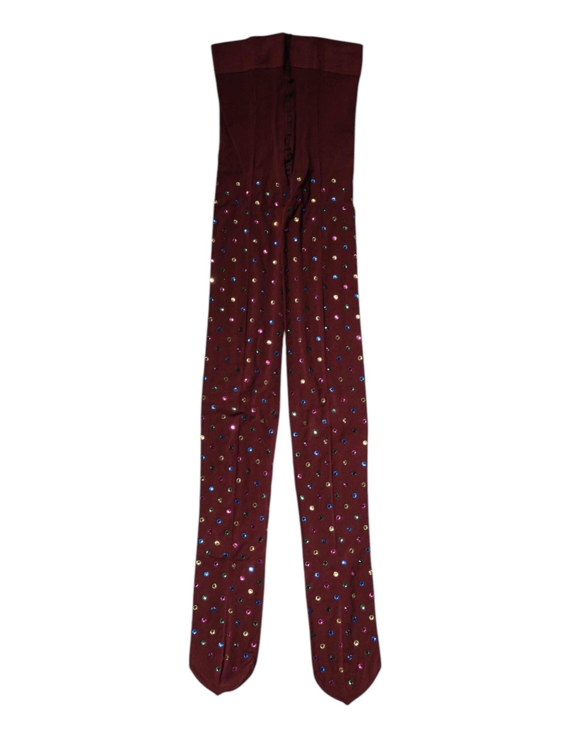 Dolce & Gabbana Maroon Crystal Embellished Tights Couture