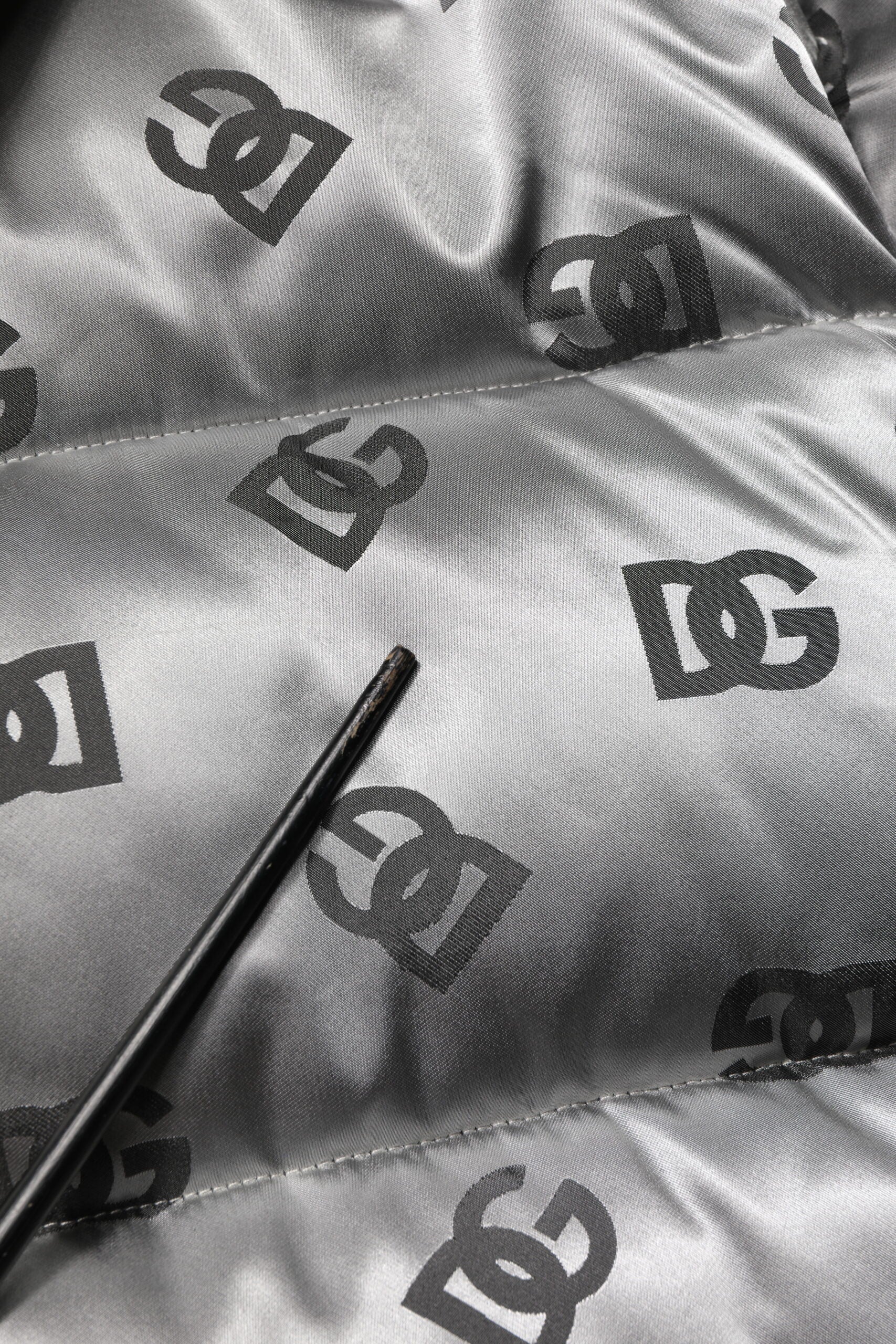 Dolce & Gabbana Silver Logo Full Zip Hooded Quilted Jacket