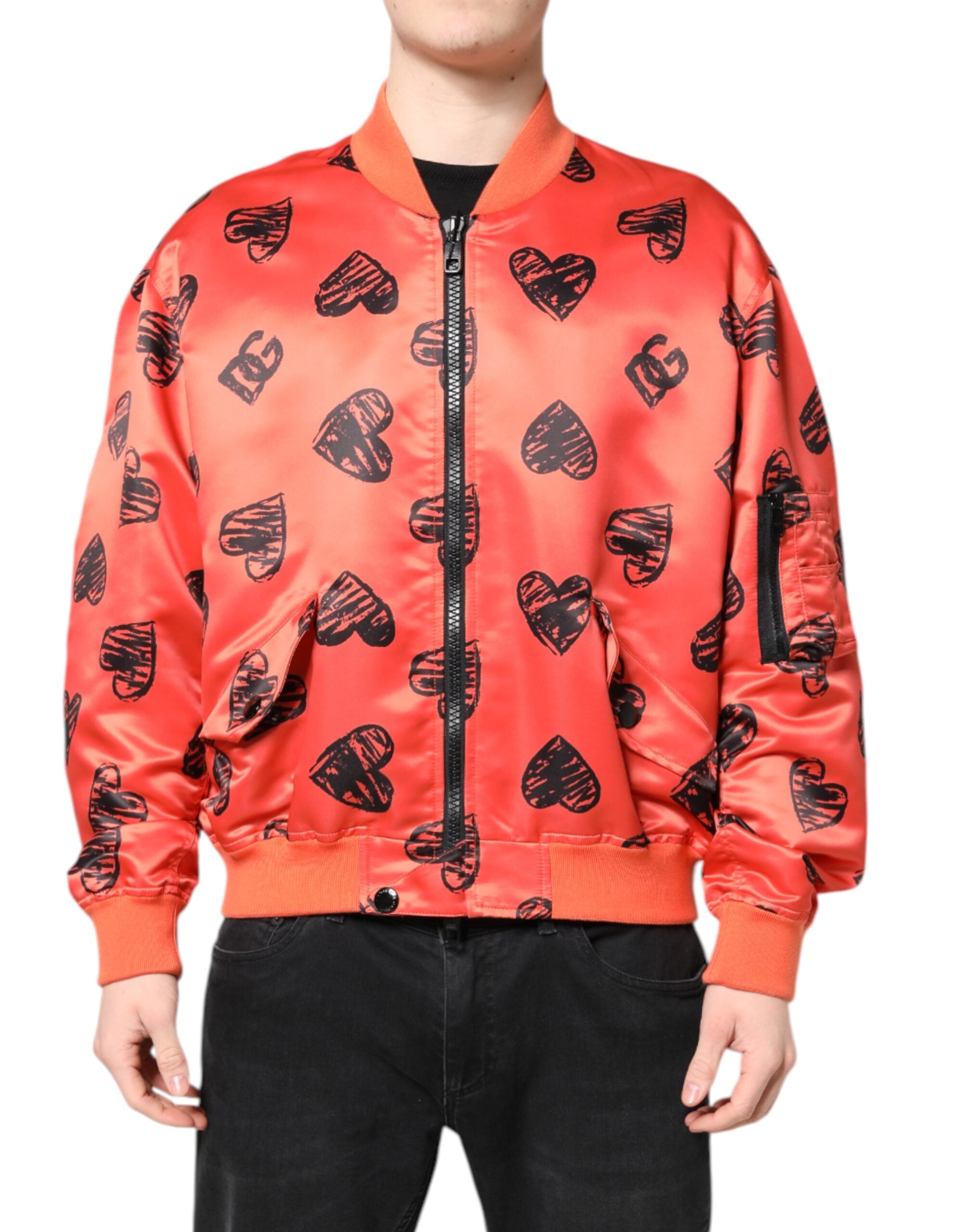 Dolce & Gabbana Orange DG Heart Full Zip Men Bomber Jacket