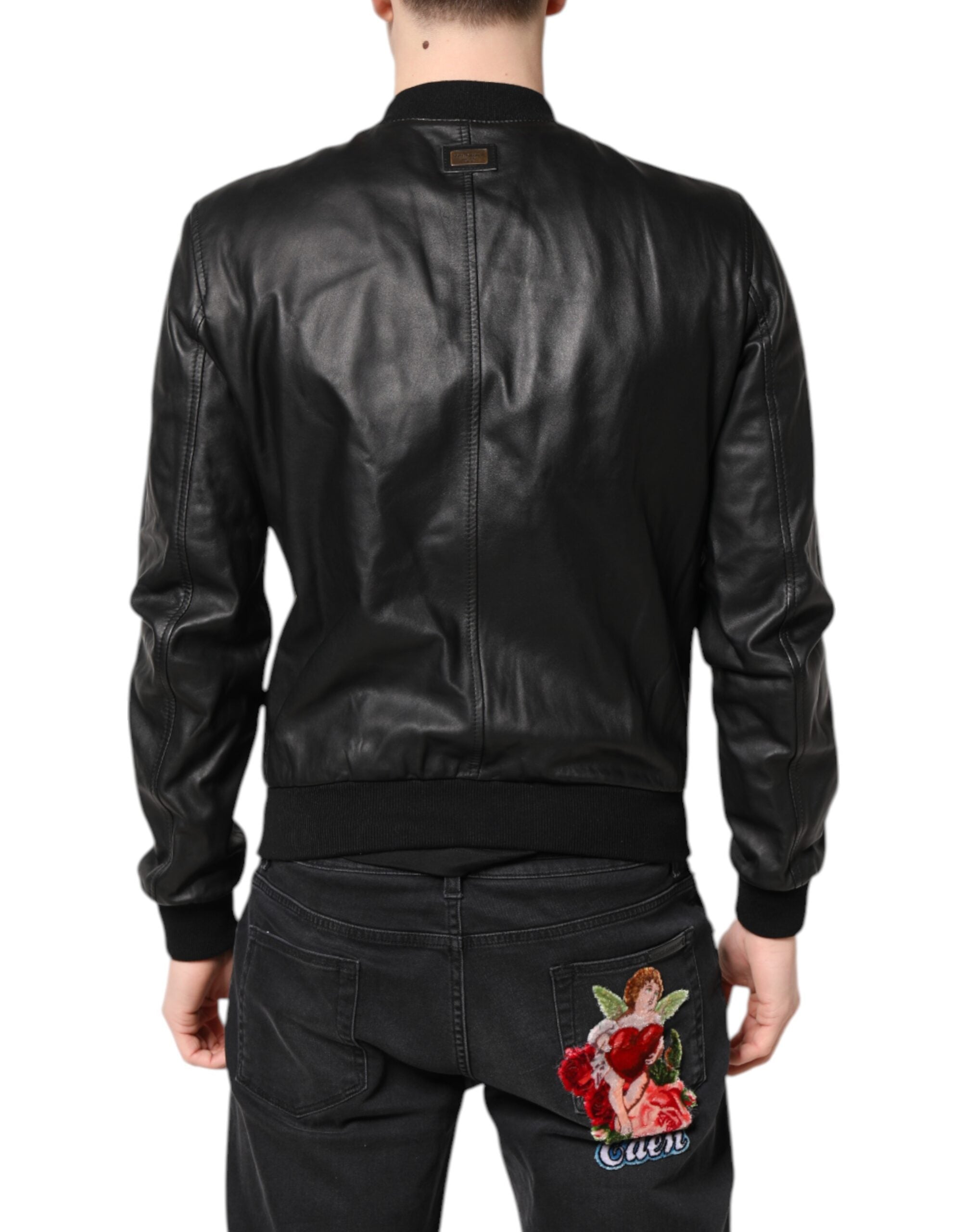 Dolce & Gabbana Black Lambskin Leather Full Zip Biker Jacket