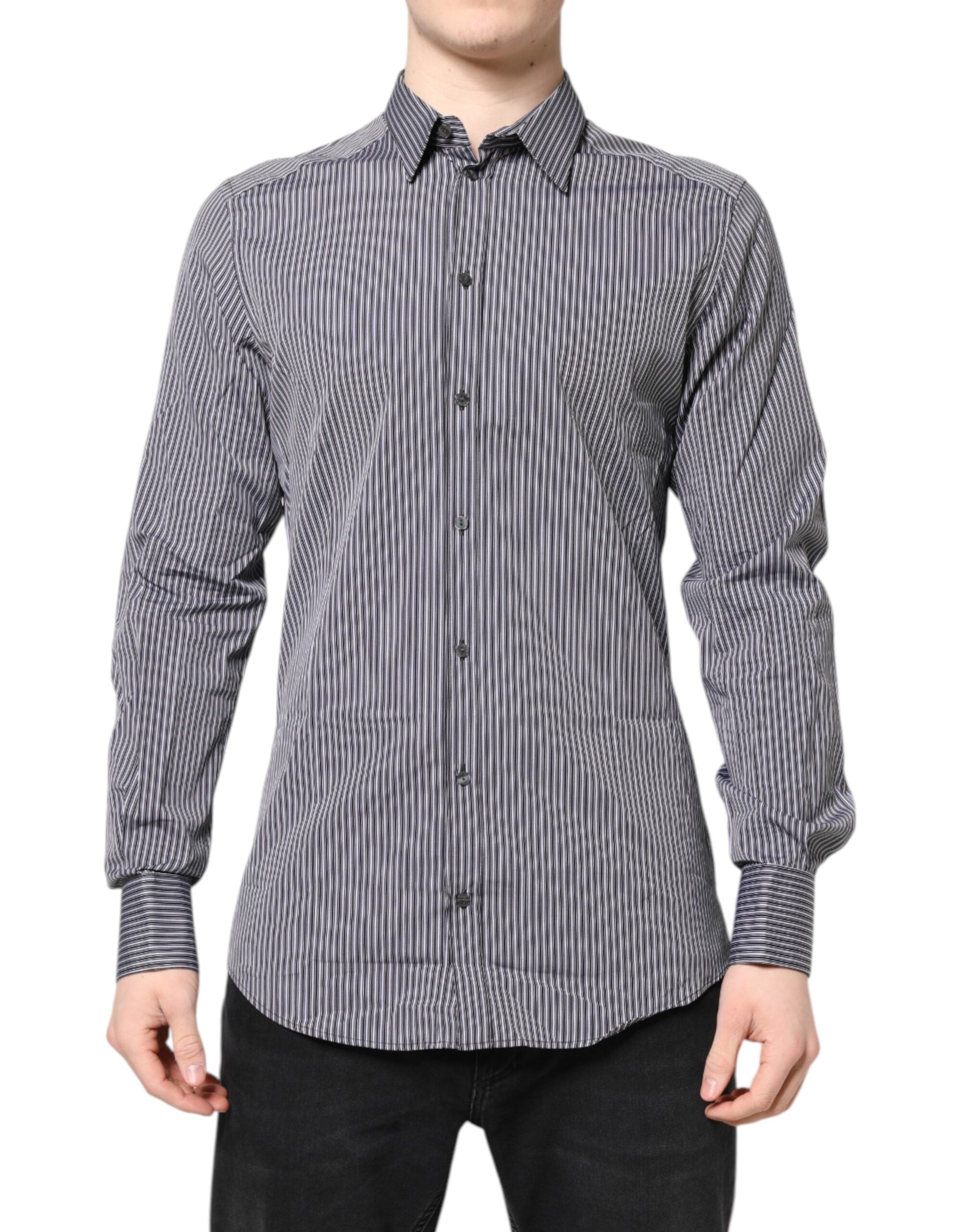 Dolce & Gabbana Black White Striped GOLD Dress Shirt Couture