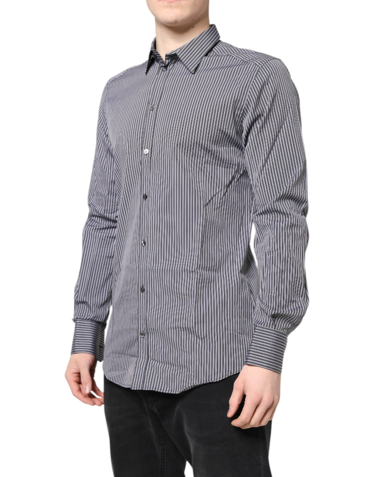 Dolce & Gabbana Black White Striped GOLD Dress Shirt Couture