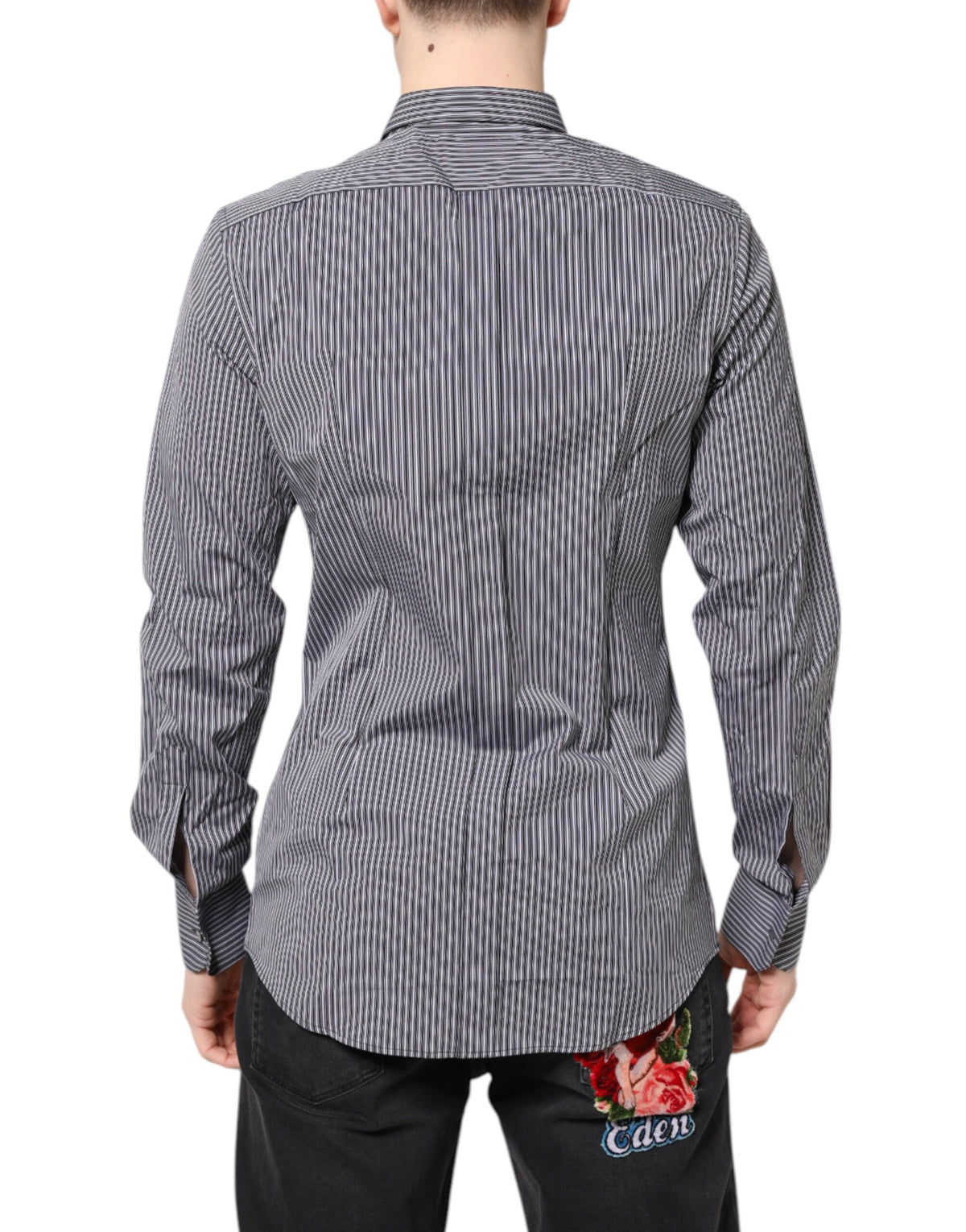 Dolce & Gabbana Black White Striped GOLD Dress Shirt Couture