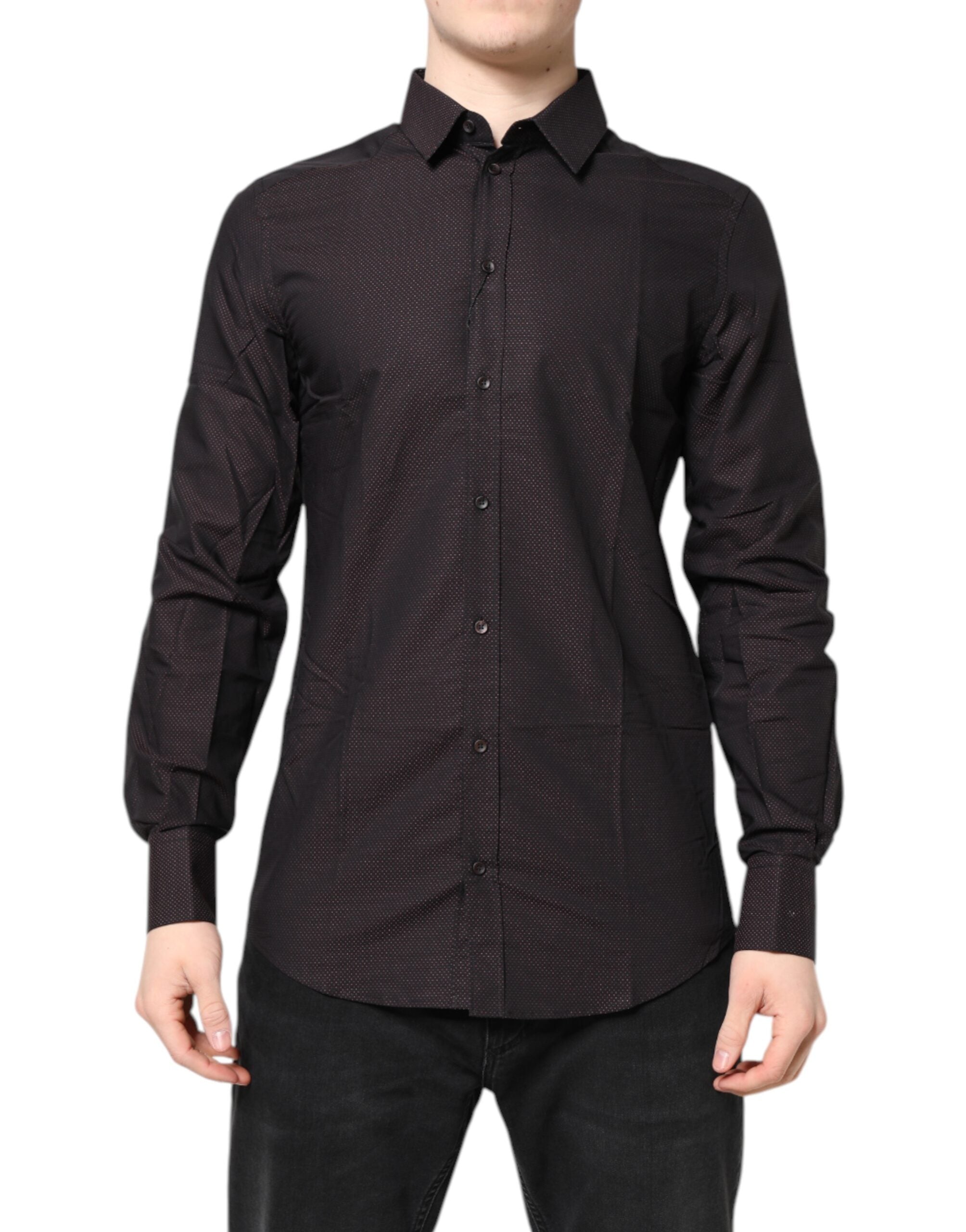 Indulge in the Dolce & Gabbana Maroon Jacquard Cotton GOLD Men Dress Shirt, a masterpiece of Italian craftsmanship, designed for those who embody elegance and sophistication.