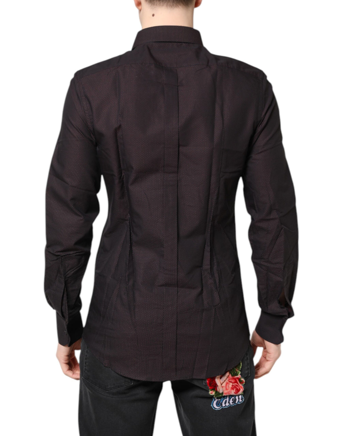Indulge in the exquisite Dolce & Gabbana Maroon Jacquard Cotton GOLD Men Dress Shirt, where timeless Italian craftsmanship meets luxurious elegance for the discerning individual.