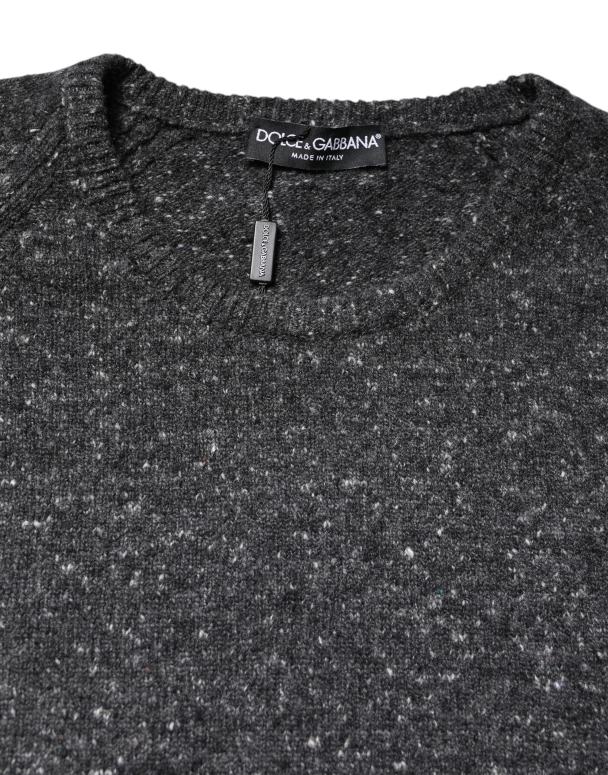 Dolce & Gabbana Gray Wool Knitted Round Neck Pullover Sweater