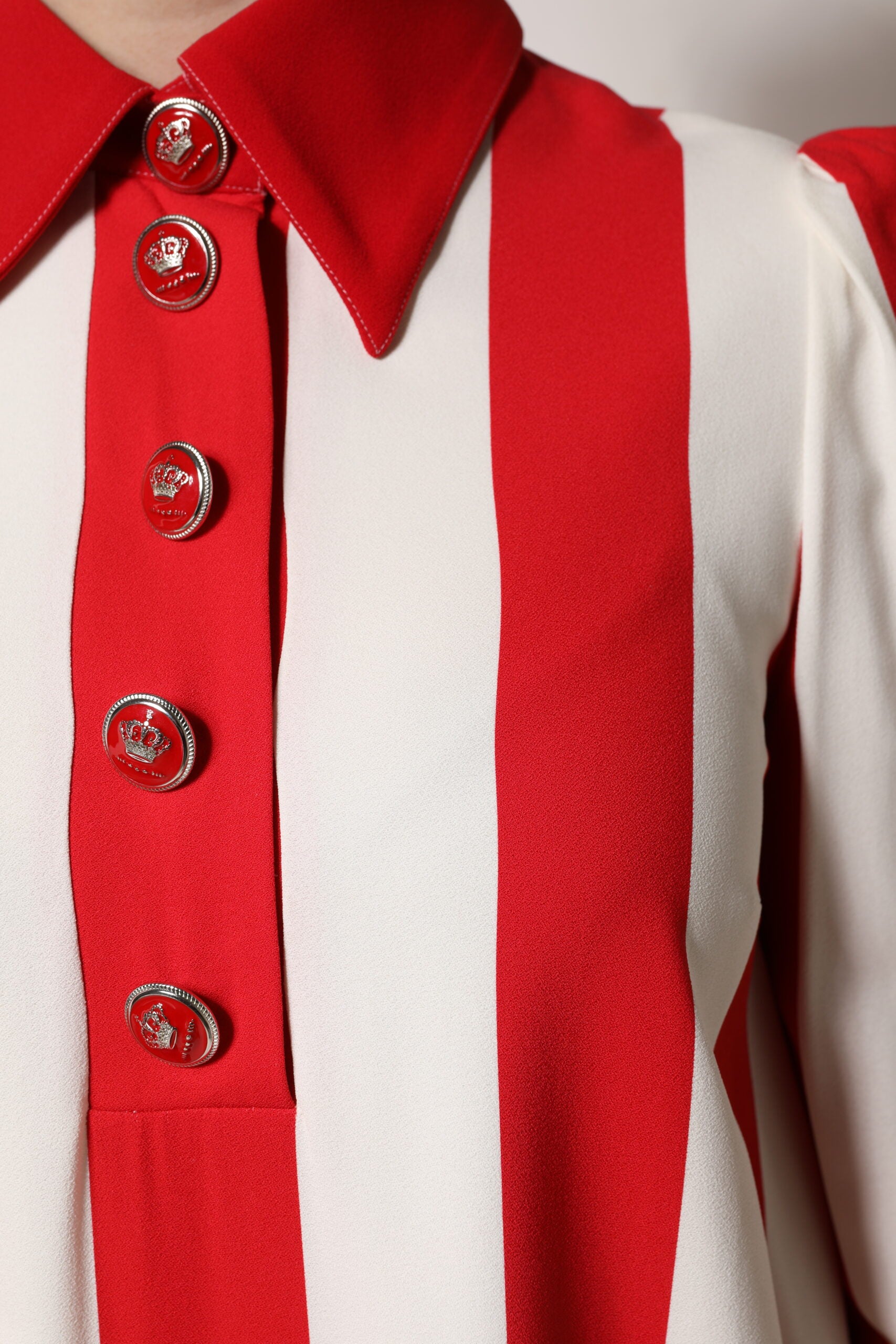 Dolce & Gabbana White Red Stripes Long Sleeves Mini Dress