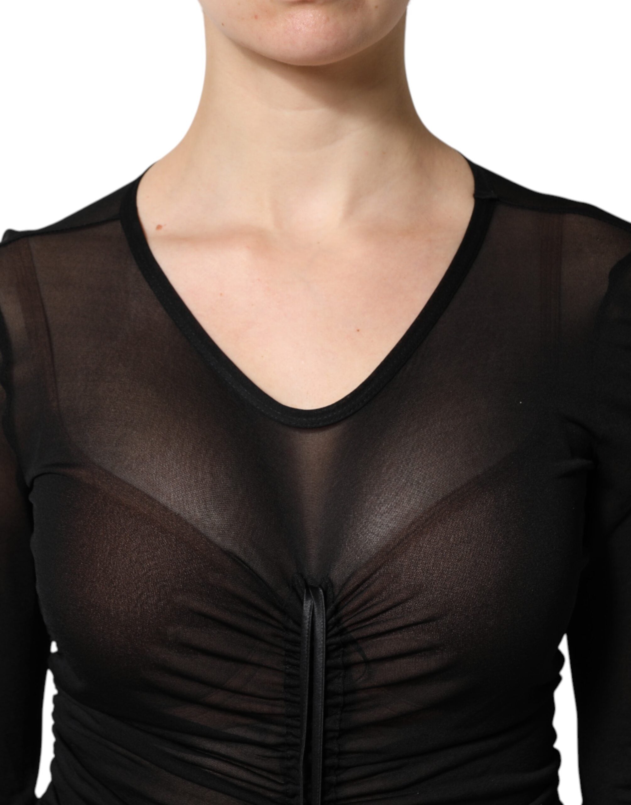 Dolce & Gabbana Black Mesh Trim Bodycon Long Sheath Dress